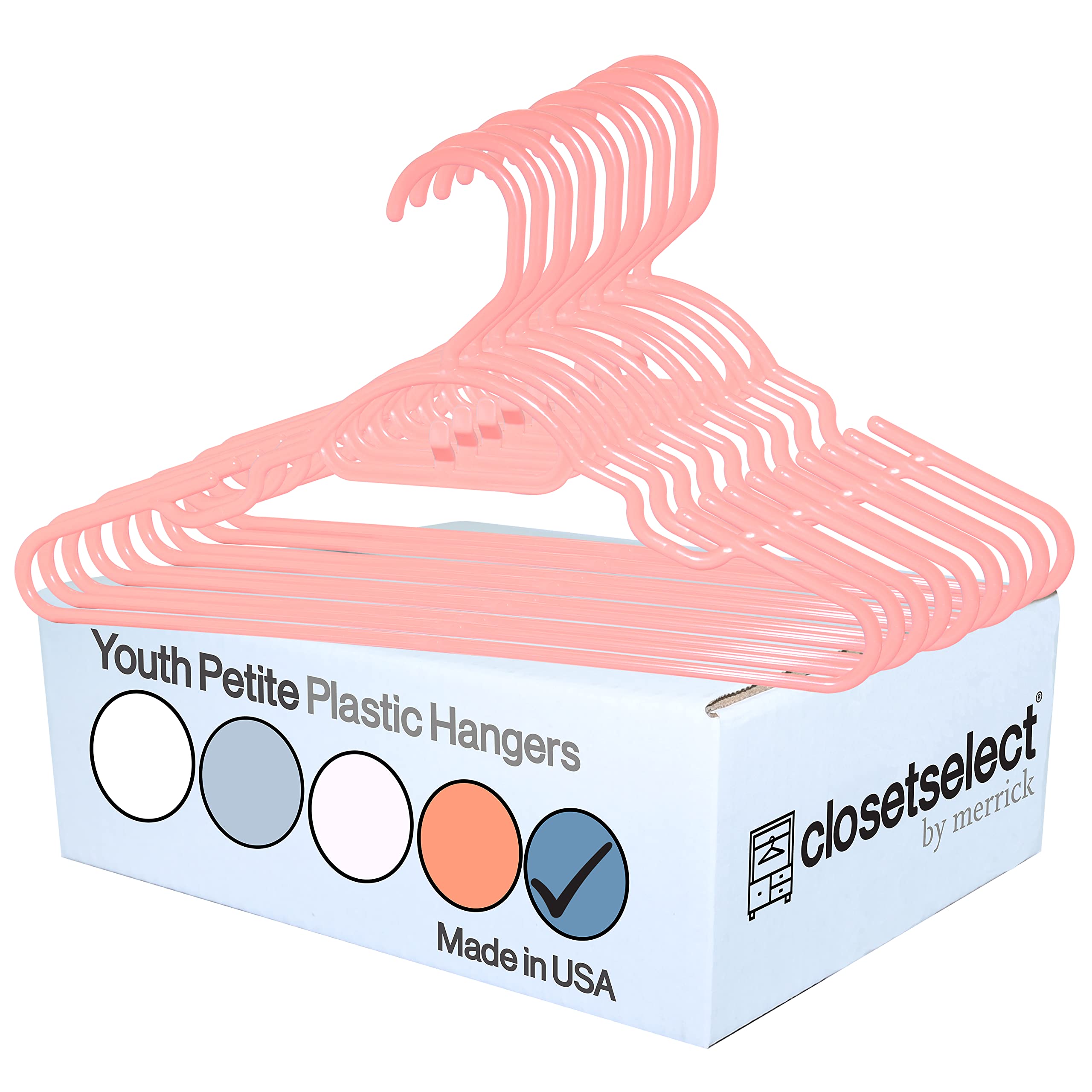 30 Pk Peach Youth Petite Plastic Hangers For Children Clothes Sizes 8 To 14, Petite, Teen, Preteen, Junior, 30 Pack (Peach)