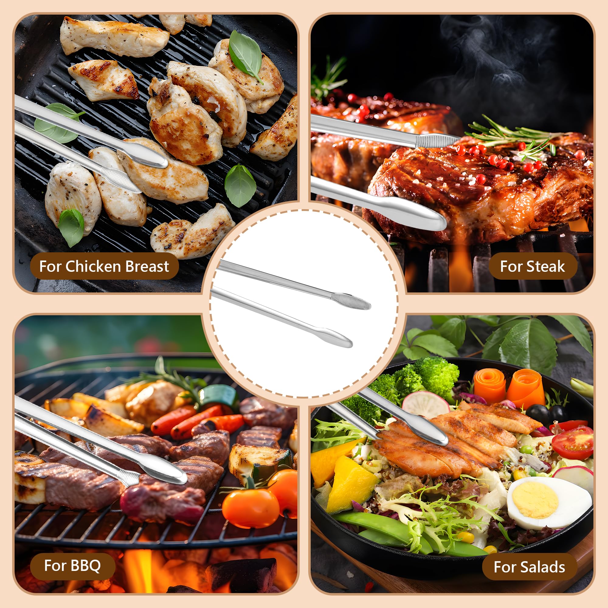 2 Pcs Stainless Steel Professional Fine Tweezers Pliers, Round And Pointed, Extra Long Heavy Duty Food Tweezers With Precision S