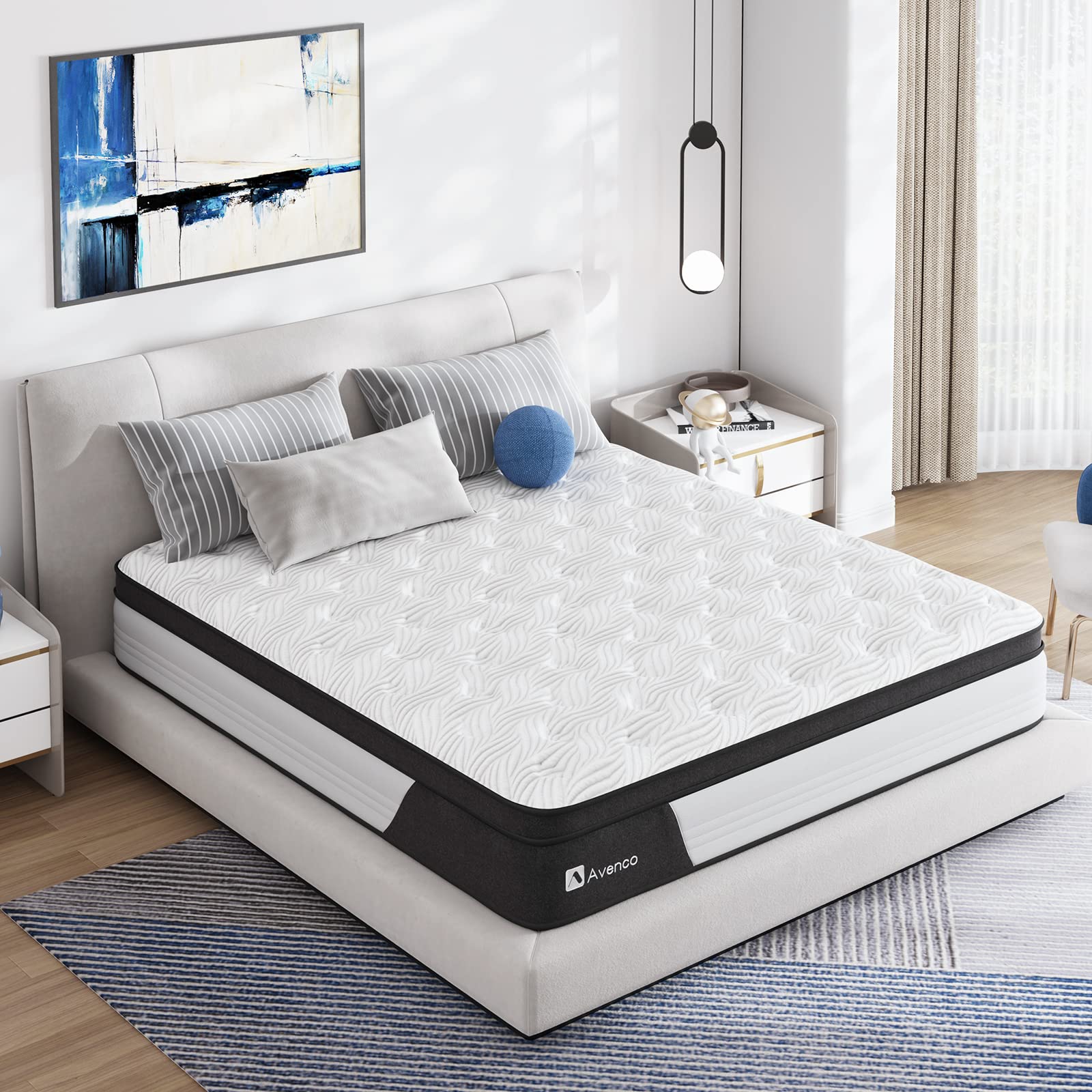 Avenco King Mattress 12 Inch, King Hybrid Mattress Medium Firm, King Mattress In A Box With Pocketed Springs Certipur-Us Foam Ma