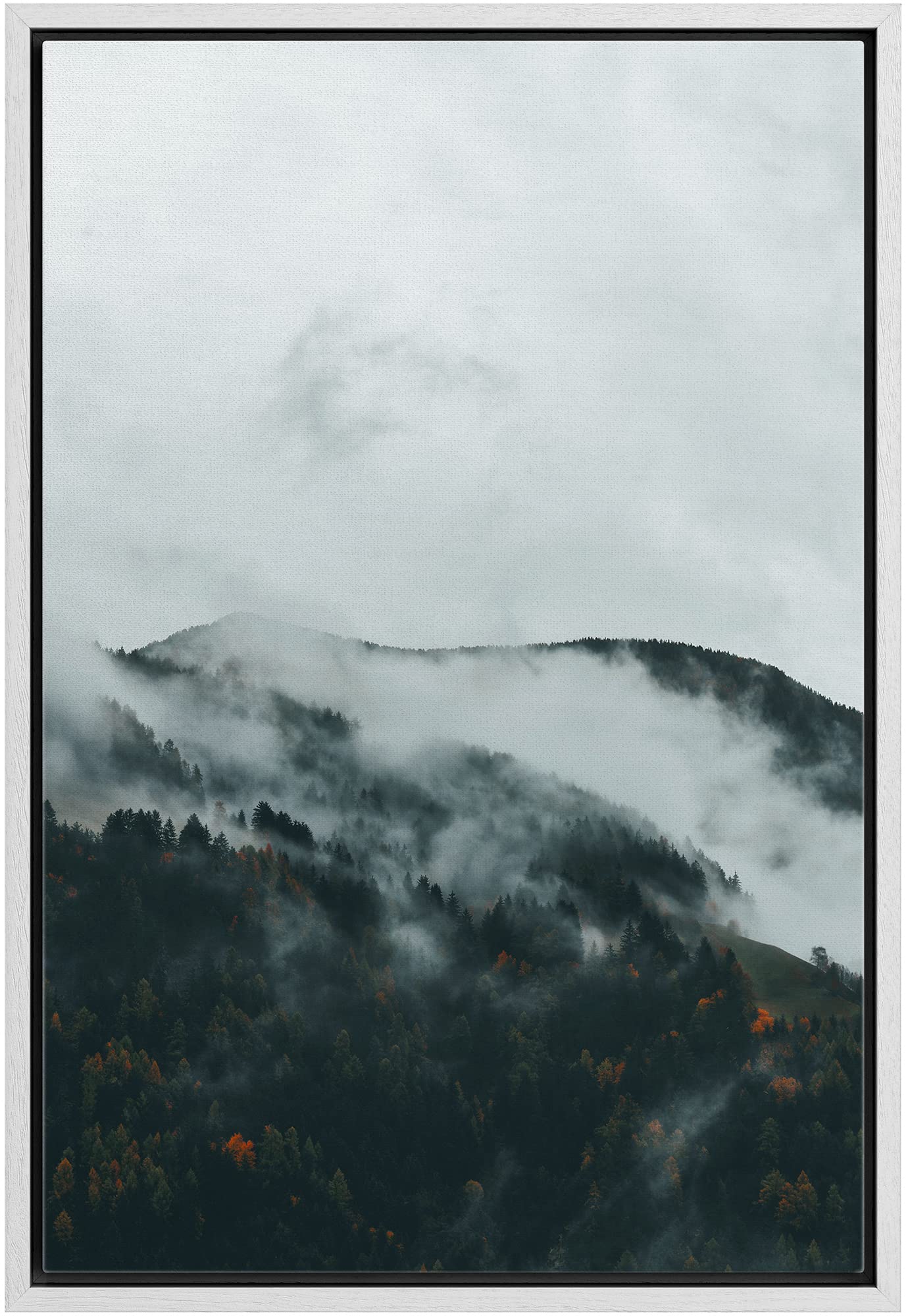 Ashbrook Framed Canvas Print Wall Art Clouds And Dog Over Mountain Forest Nature Wilderness Photography Modern Rustic Scenic Mul