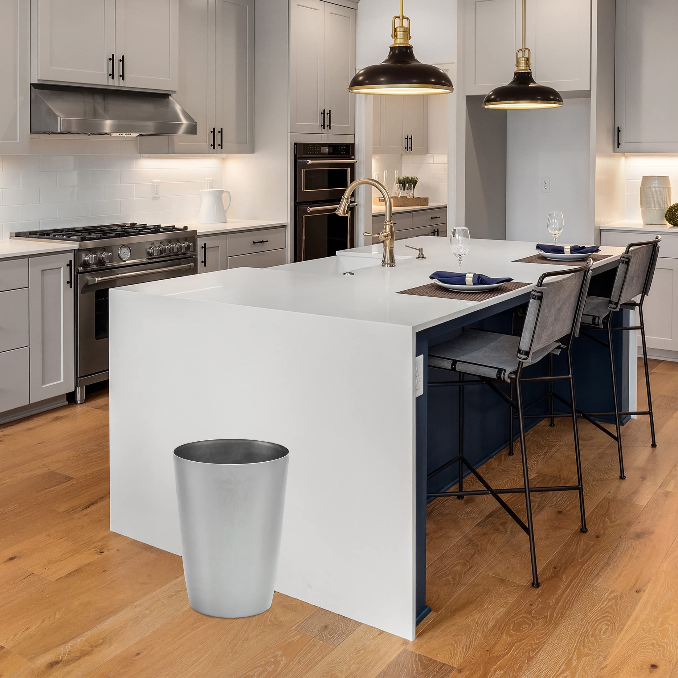 Small Trash Can - Open Top Garbage Cans for Kitchen  Office  Dorm  Bathroom  etc. -Waste Can for Compact/Tight Spaces - The Perfect Bathroom Trash Can - 1.58 Gallon Trash Bin - Silver brushed