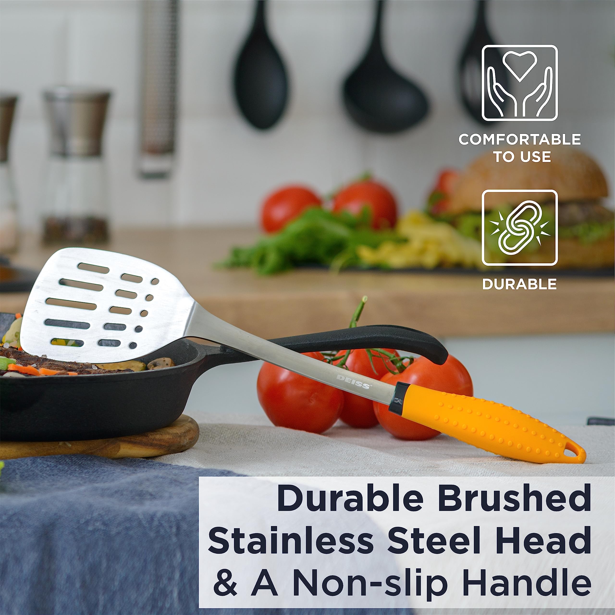 Deiss Pro Kitchen Grill Spatula Stainless Steel Heavy Duty Slotted Turner - 14.4'' Metal Spatula For Cooking, Grilling Spatula,