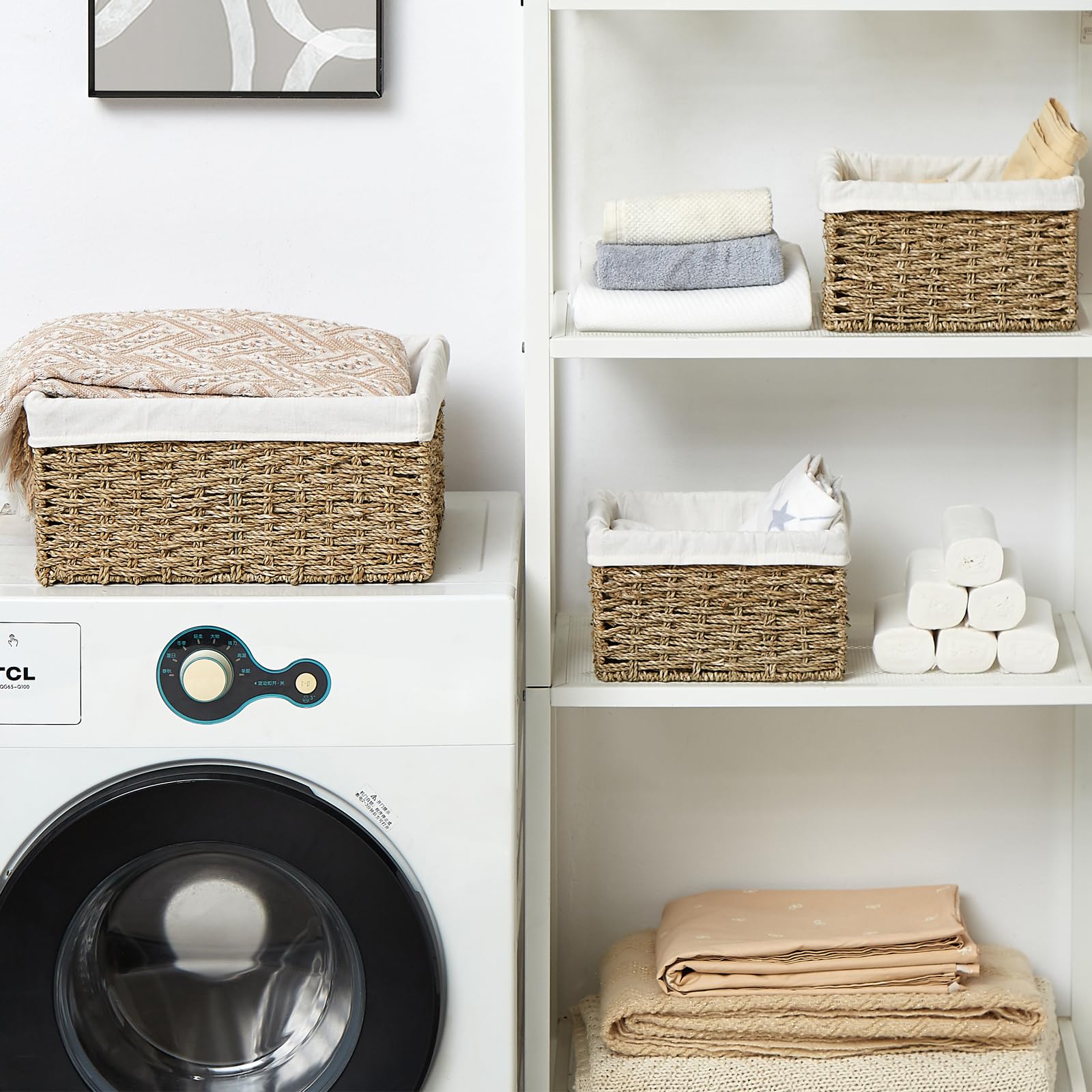 Vagusicc Wicker Basket, Seagrass Wicker Storage Basket With Built-In Handles, Baskets For Organizing, 15'' Large Storage Baskets