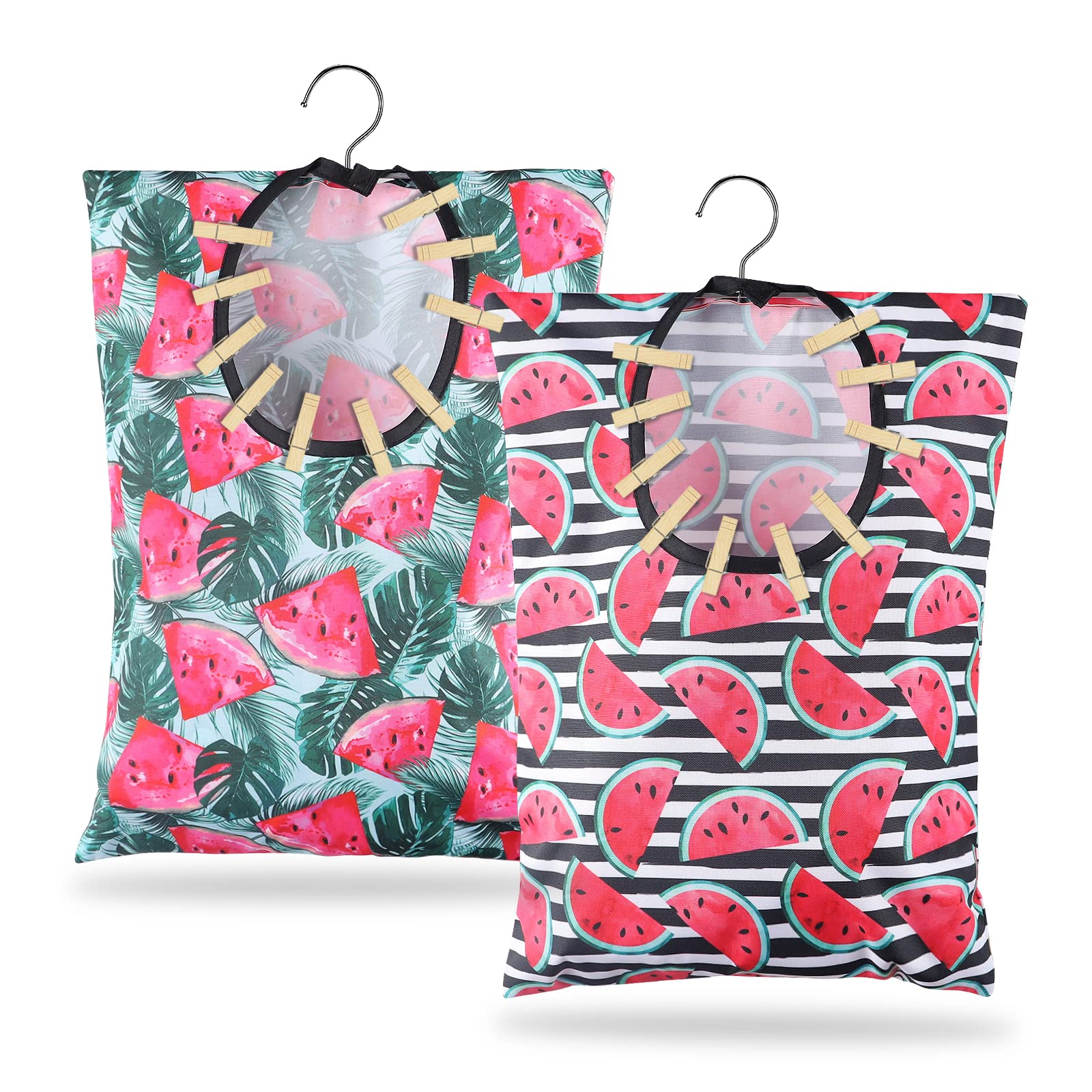 2 Pcs Watermelon Clothespin Bag With Hanging Hook 15 X 11 Inch Watermelon Laundry Canvas Clothes Pin Holder Waterproof Clothespi