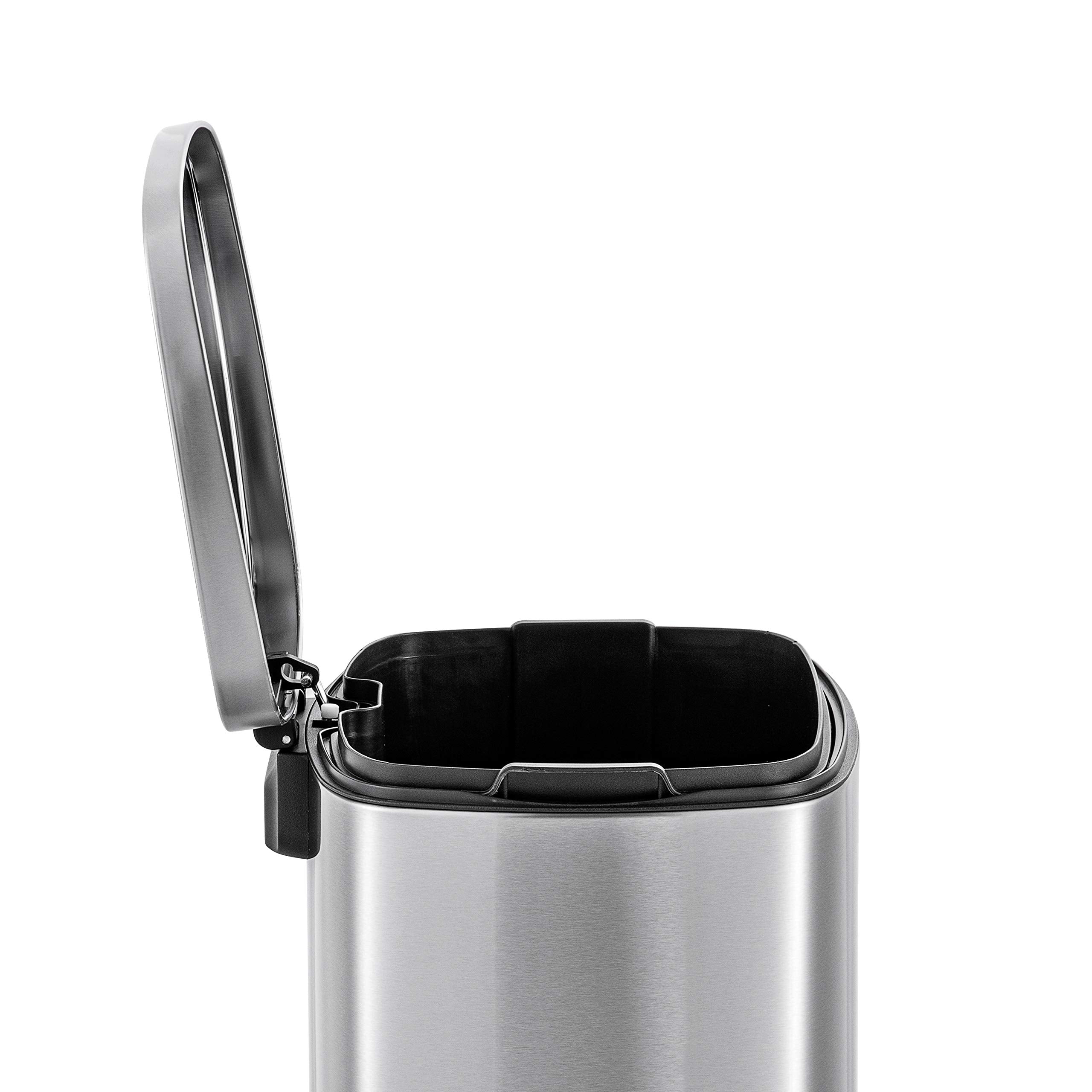 QUALIAZERO 50L/13Gal Heavy Duty Hands-Free Stainless Steel Commercial/Kitchen Step Trash Can  Fingerprint-Resistant Soft Close Lid Trashcan  50L / 13 GAL