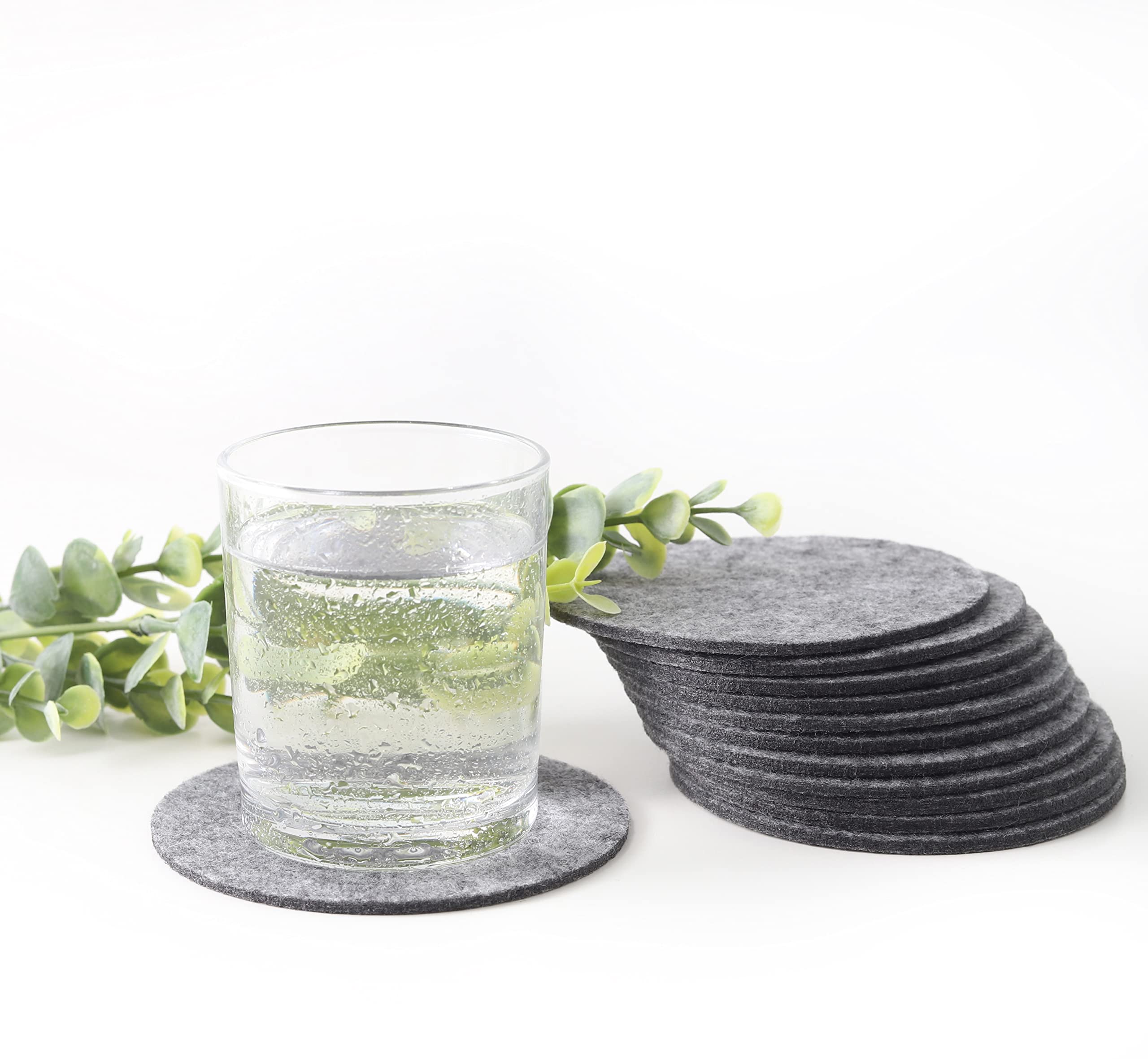 Set Of 12 Felt Gray Drink Coasters 4X4 Inches - Round Coaster For Drinks Absorbent - Cup Mats - Protect Furniture From Heat, Sta