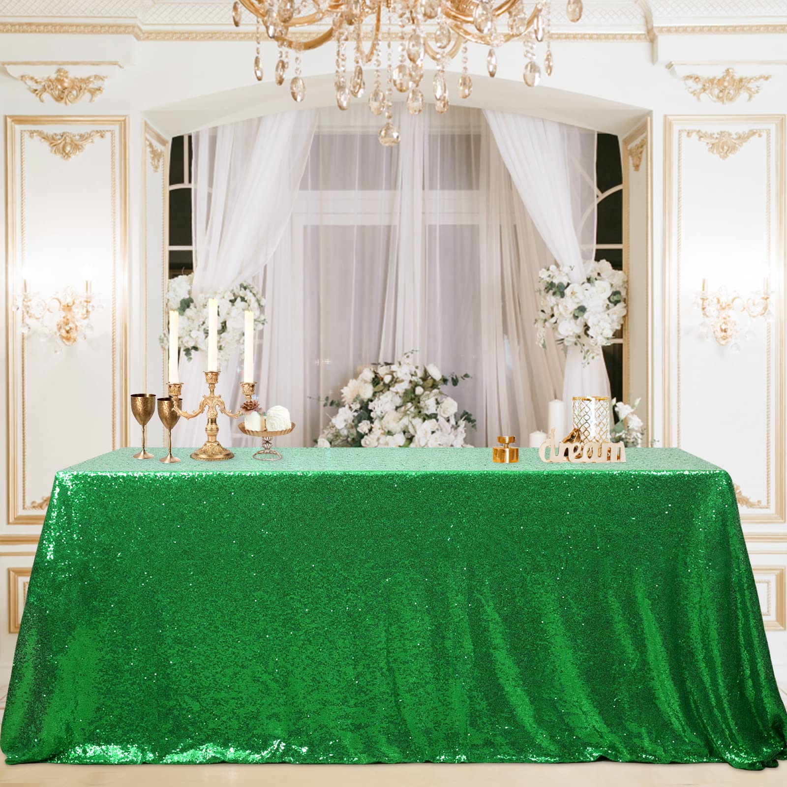 B-Cool Green Sequin Tablecloth Christmas Rectangle 90X132 Inch Sequin Table Cloths Sparkly Drape Table Cloths Table Overlay For