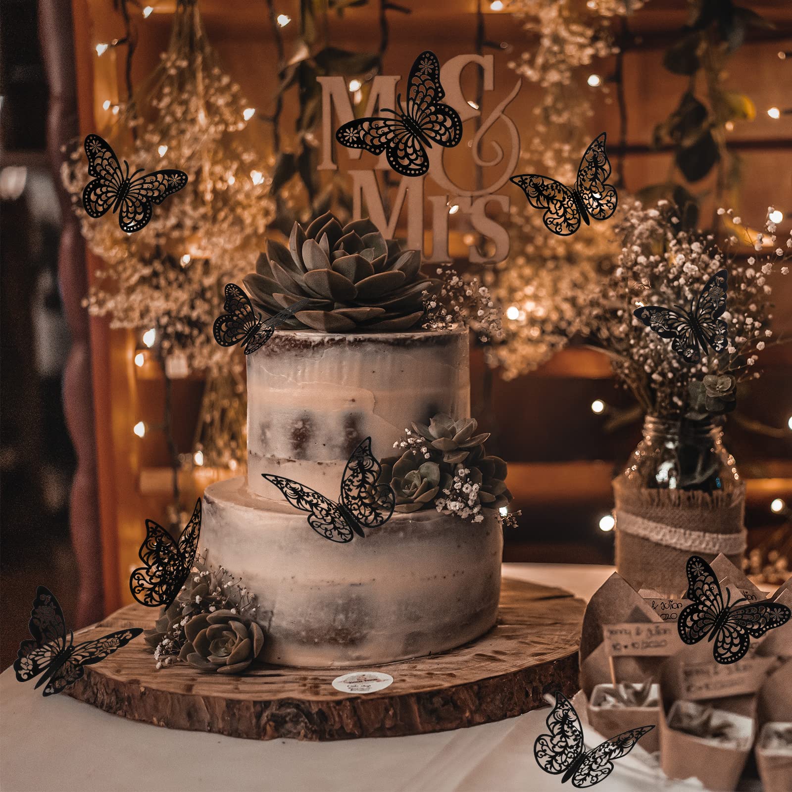 Insuwood 72 Pcs 3D Butterfly Wall Decor Stickers, 3 Styles 3 Sizes Black Butterfly Decorations For Butterfly Party Birthday Cake