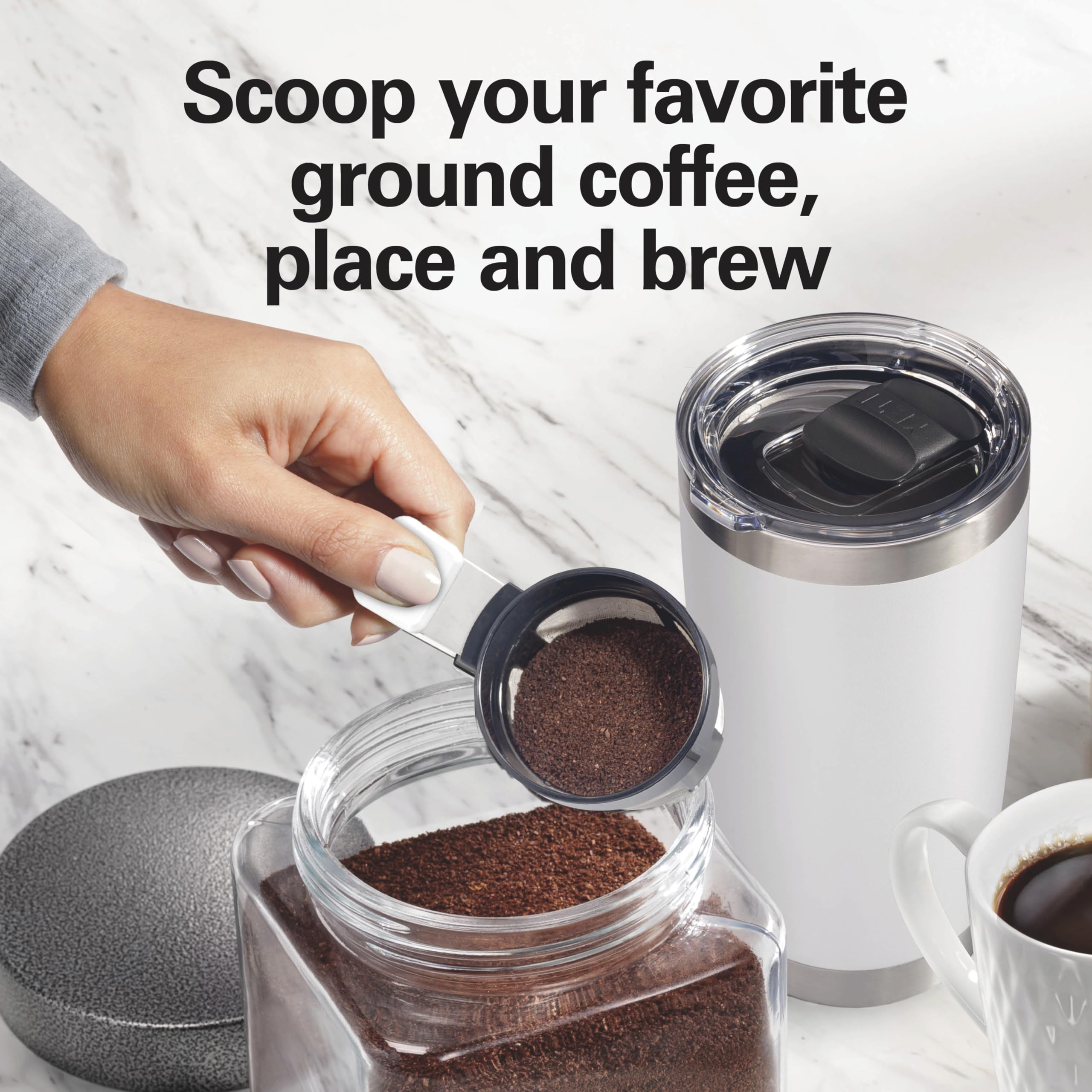 Hamilton Beach 47621 The Scoop Single Serve Coffee Maker & Fast Grounds Brewer For 8-14Oz. Cups, Brews In Minutes, Next Gen, Whi