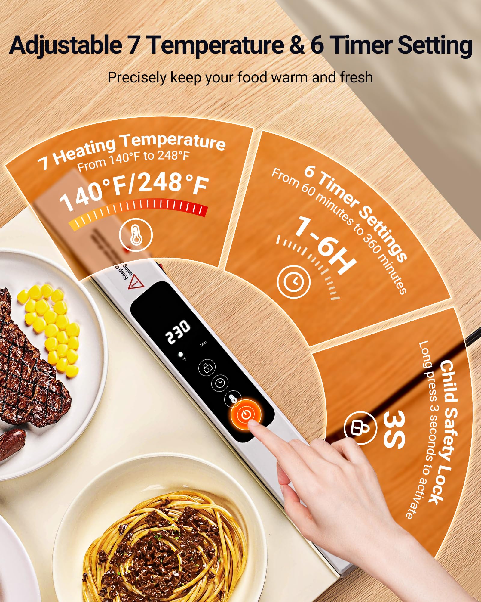Warming Mat for Food, 2 Pack Food Warming Mat, Electric Warming Tray for Buffets Party with 7 Adjustable Temperature, 6 Timer, F