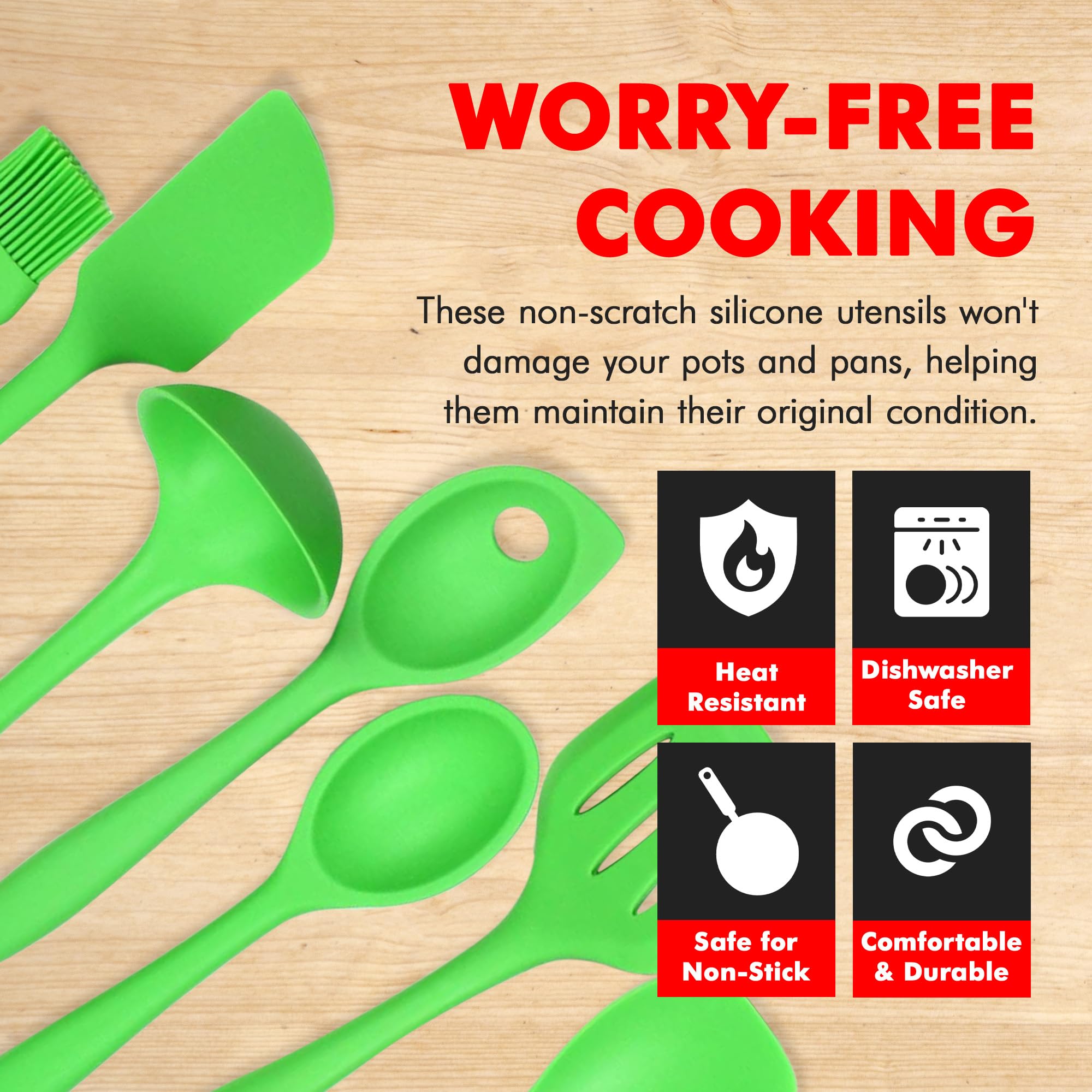 Chef Craft Premium Silicone Kitchen Tool And Utensil, 7 Piece Set, Green