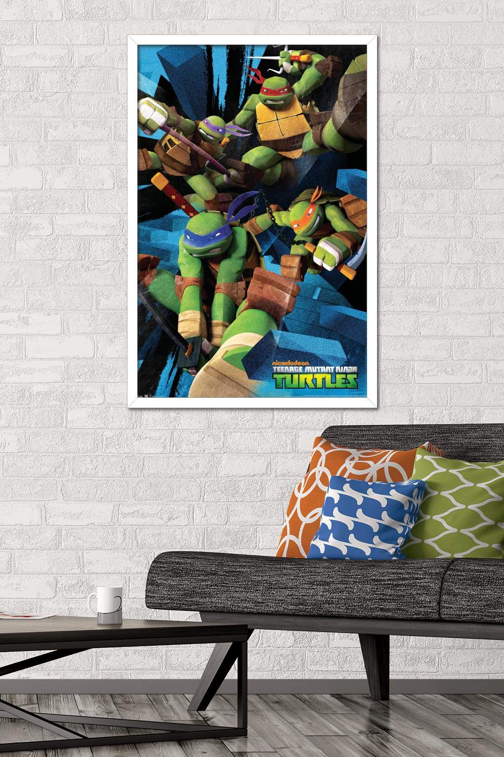 Trends International Nickelodeon Teenage Mutant Ninja Turtles - Attack Wall Poster, 22.375'' X 34'', White Framed Version
