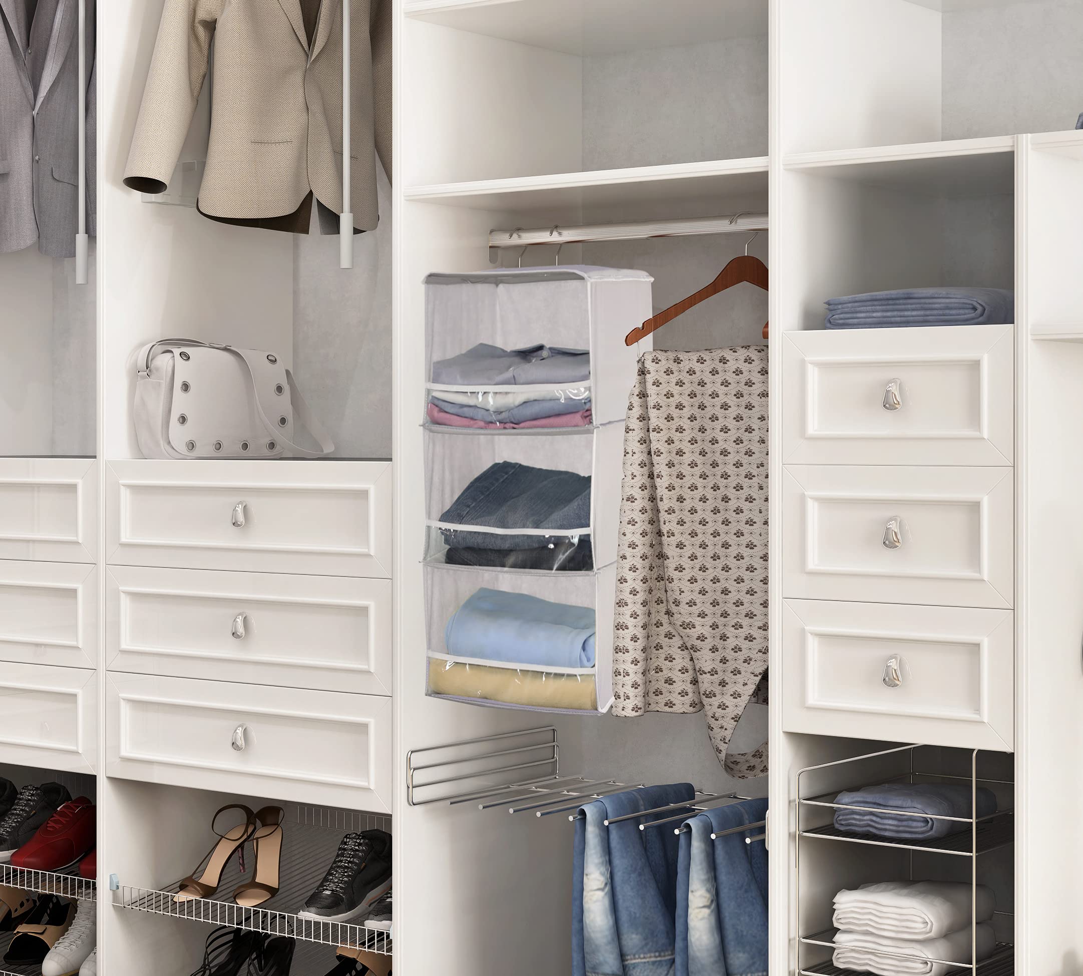 Simple Houseware 3 Shelves Hanging Closet Organizer With Front Stopper, Grey