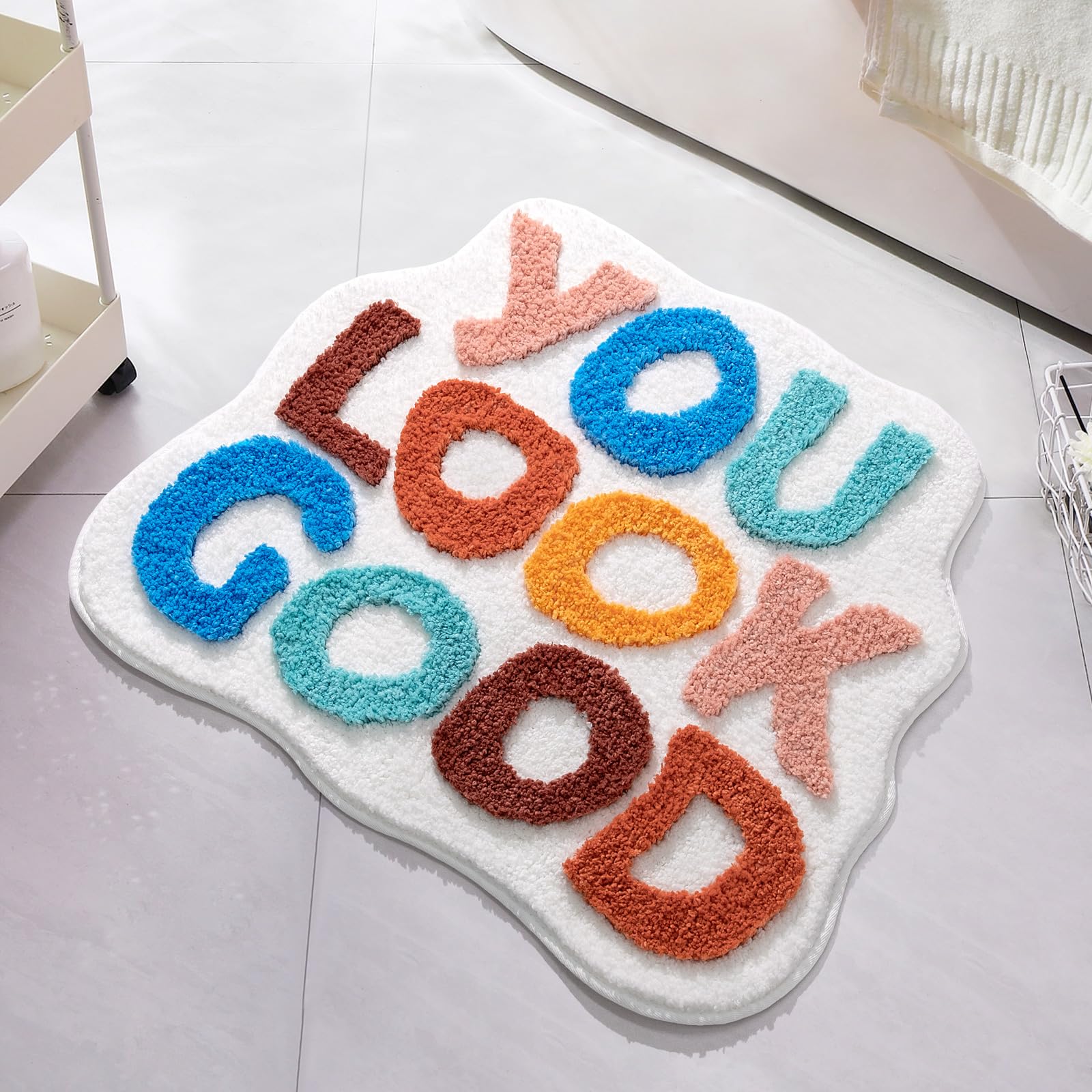 Unibath You Look Good Bath Mat White Bathroom Rugs Funny Cute Bathroom Decor Preppy Small Cool Rug Non Slip Microfiber Washable