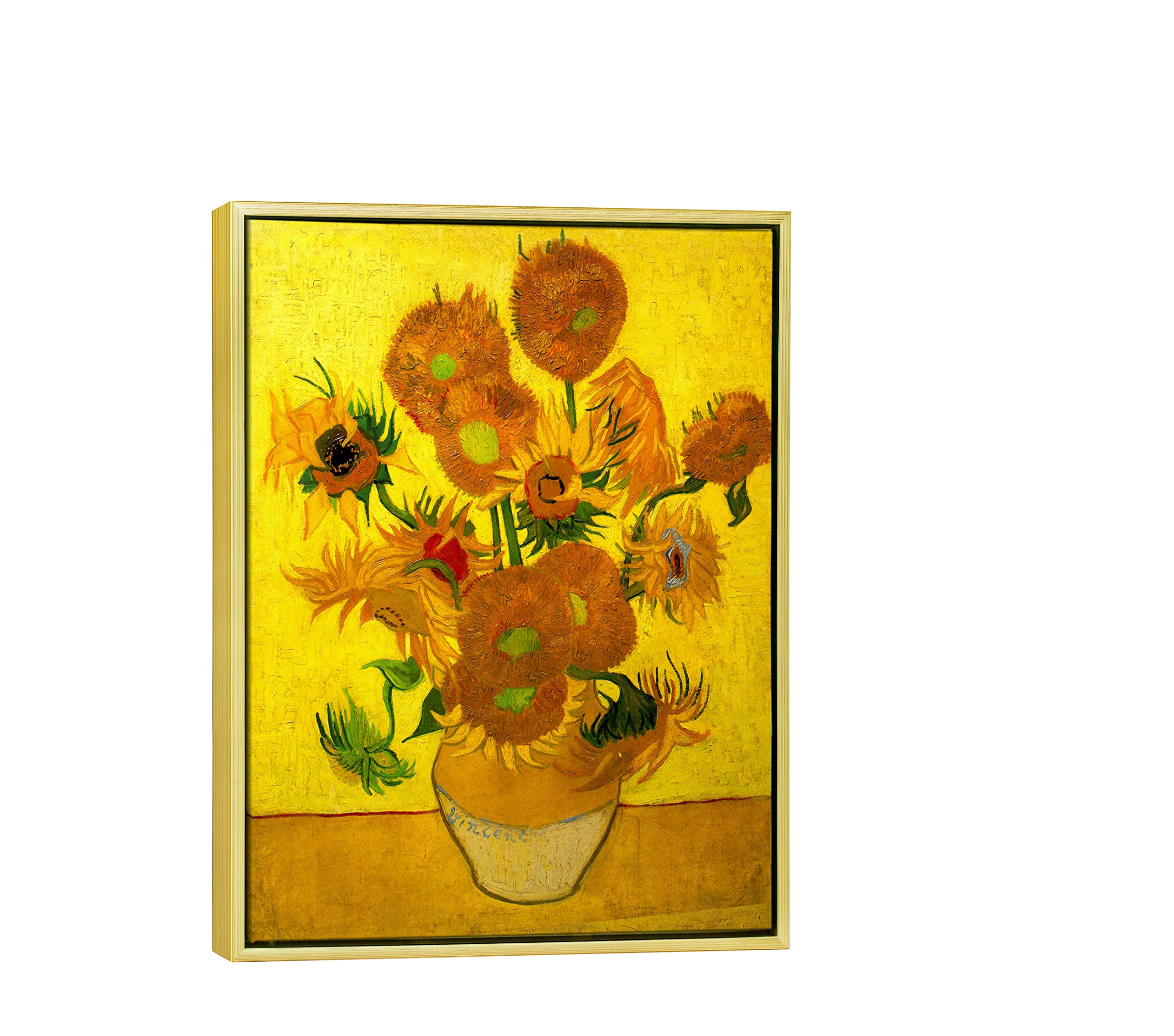 Wieco Art Framed Canvas Wall Art Vase With Fifteen Sunflowers By Van Gogh Classic Oil Paintings Abstract Flowers Canvas Prints F