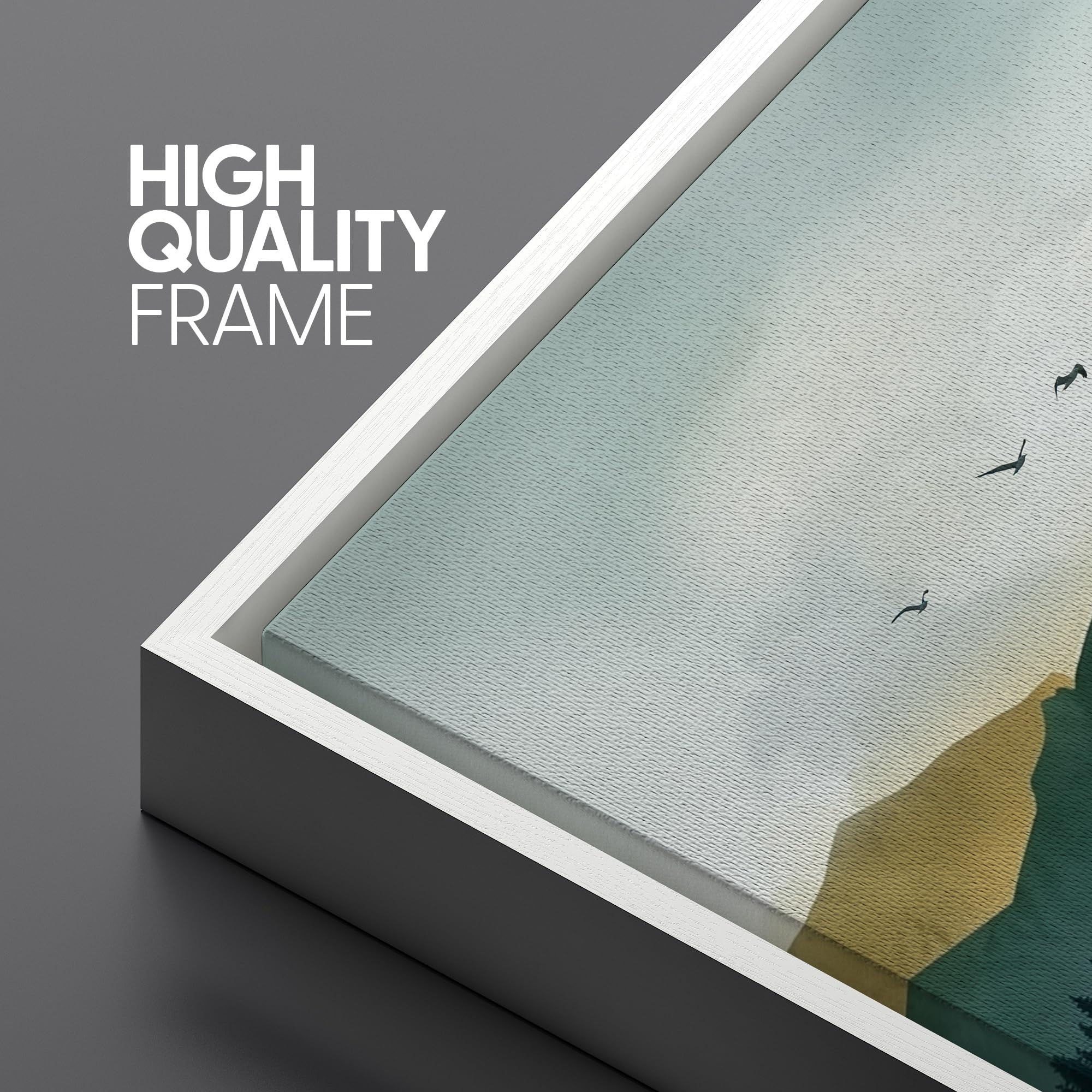 Signford Framed Canvas Print Wall Art Birds Soaring Over Mountain Reflection Nature Wilderness Illustrations Modern Art Decorati