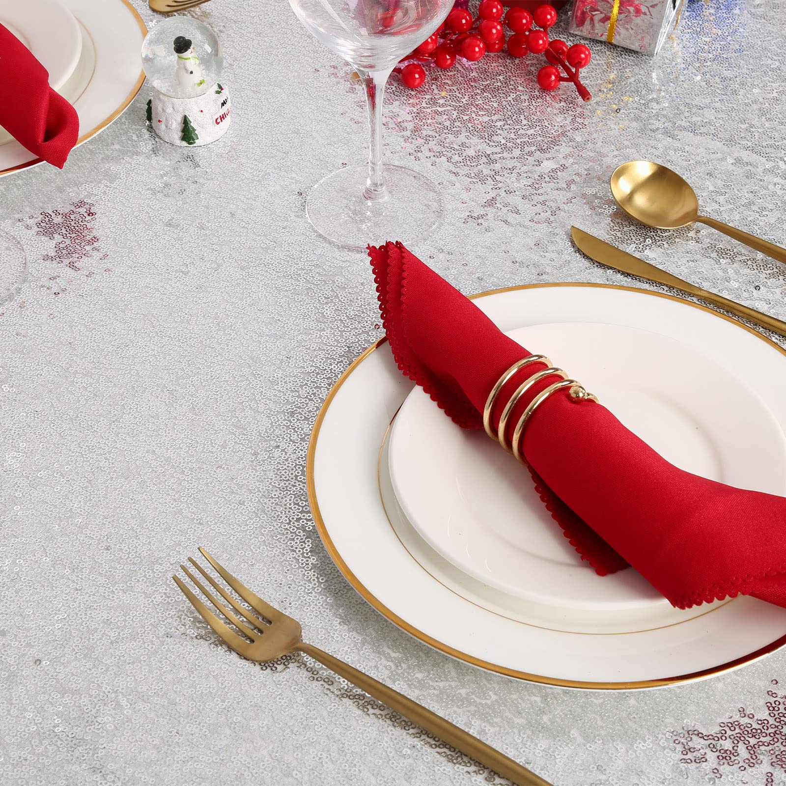 B-Cool Glitter Tablecloth Silver Sequin Tablecloth Christmas 90X132 Inch Rectangle Sequin Overlay Sparkly Table Cloth Sequin Fab