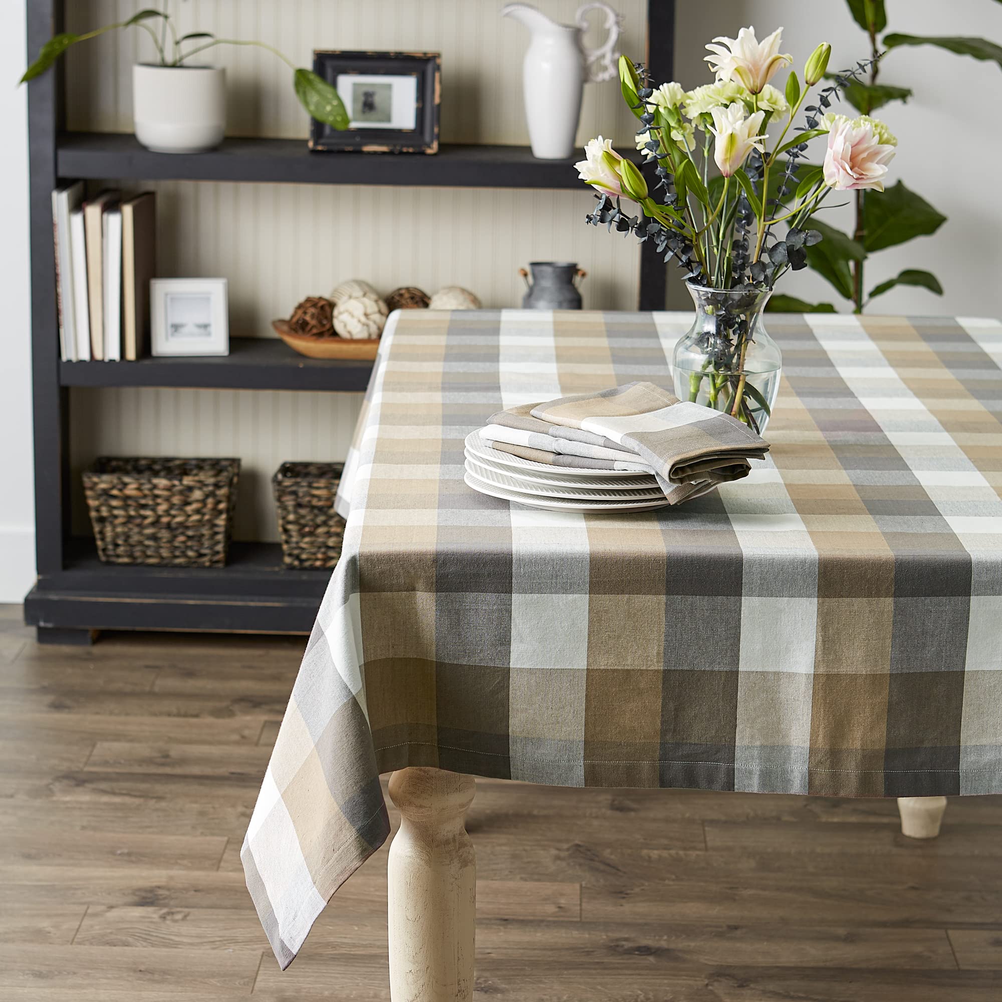 DII Stone Tri Color Check Tablecloth