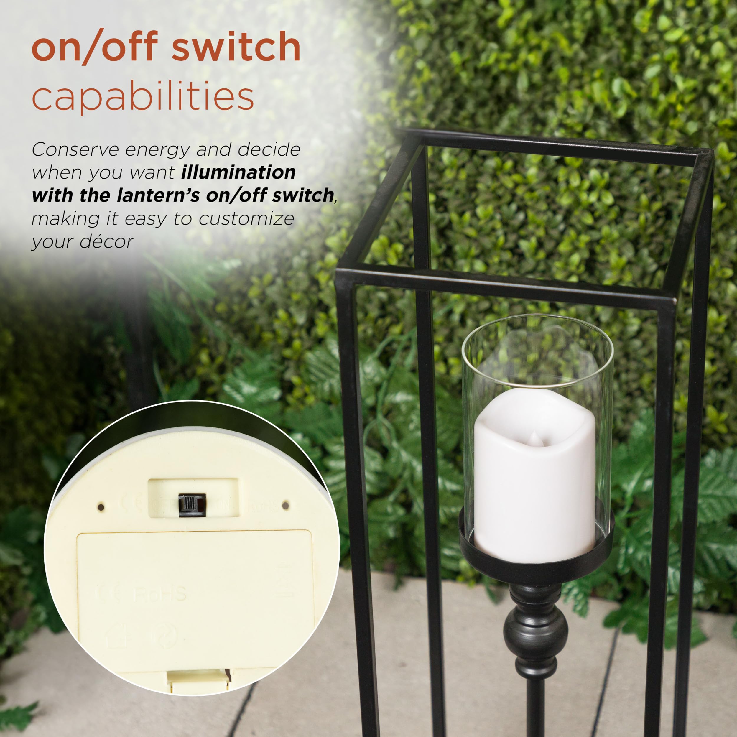 Alpine Corporation ILT104HH-S-BK Metal & Glass Decorative Lantern w/LED Candle & Timer, LED Home Decor, Small, 25 H, Black