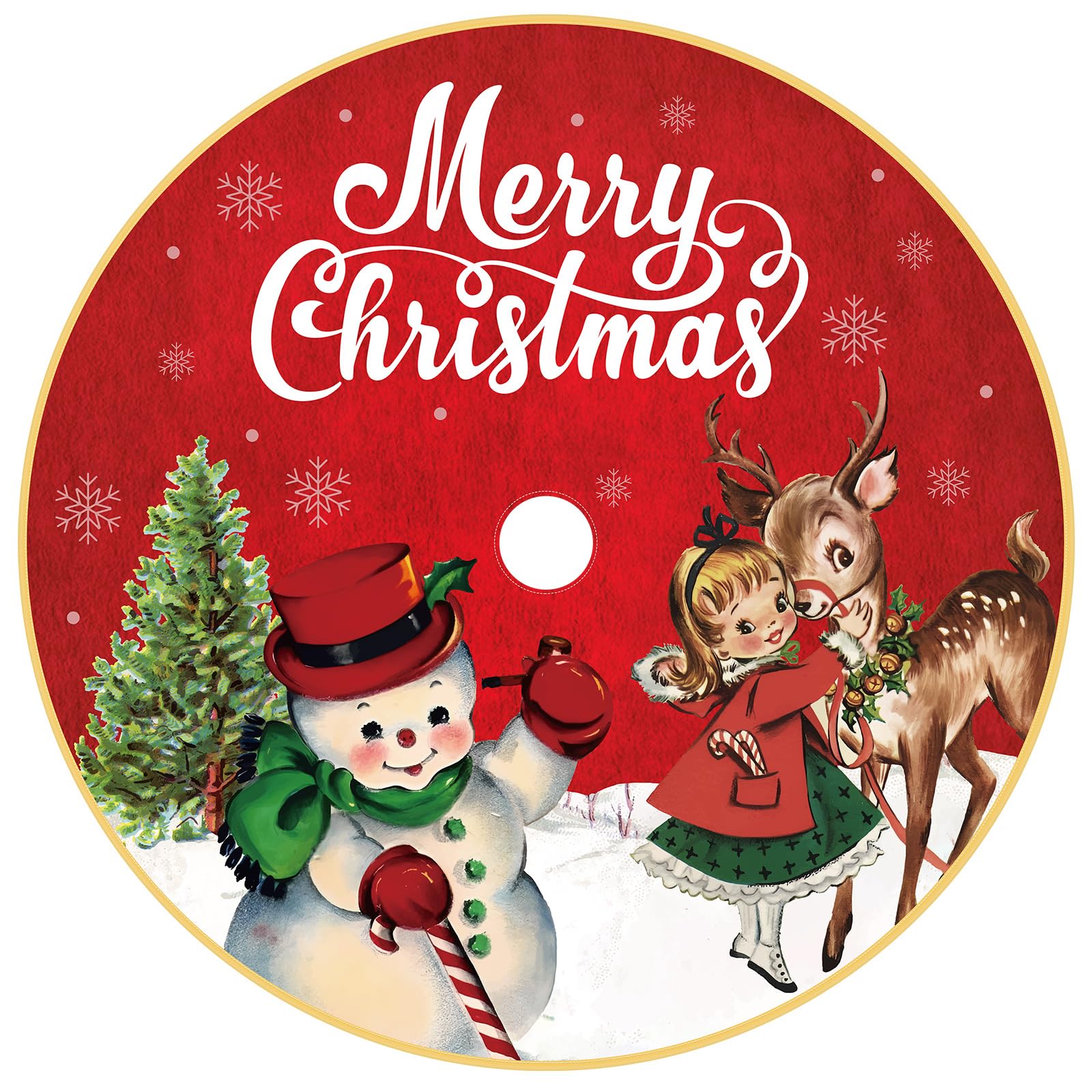 Poen Vintage Christmas Tree Skirt Rustic Xmas Tree Mat Farmhouse Halloween Tree Skirt 48 Inch Snowman with Scarf Christmas Tree 