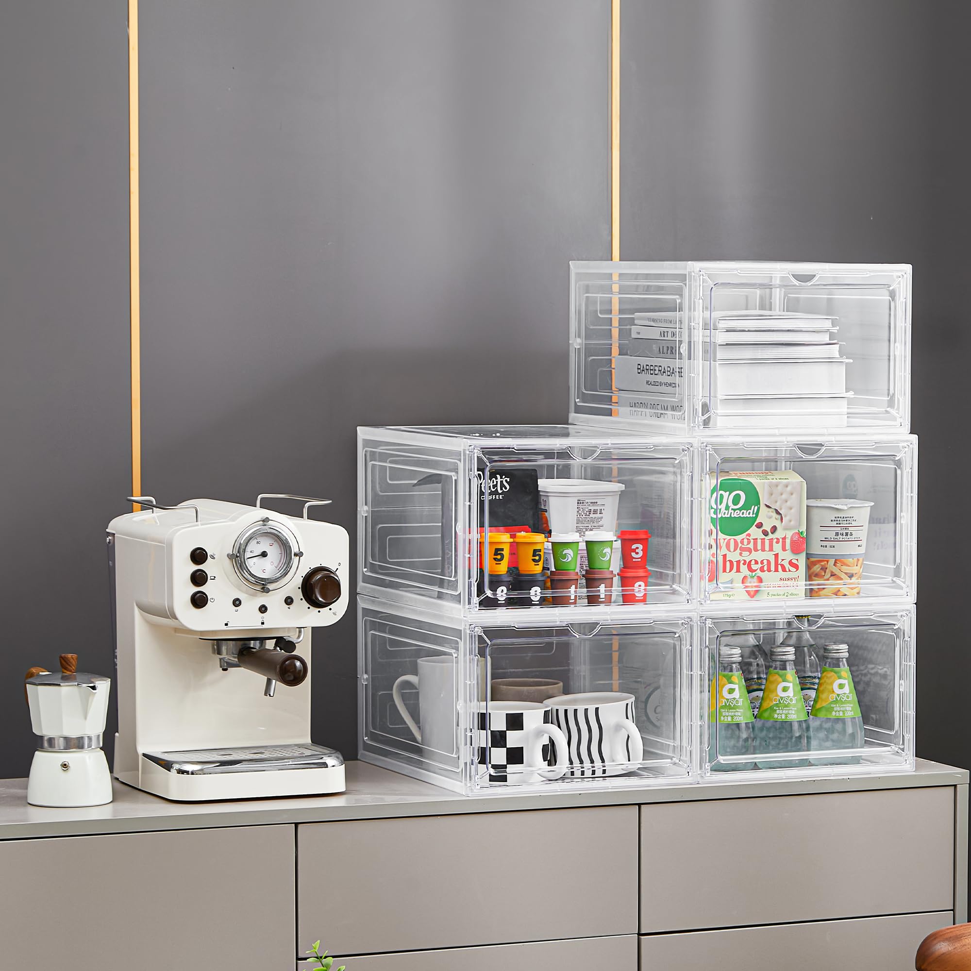 Lxlxxl Storage Bins With Lids, 9 Pack Plastic Storage Containers With Magnetic Door, 19.3 Qt Stackable Clear Storage Box For Hom
