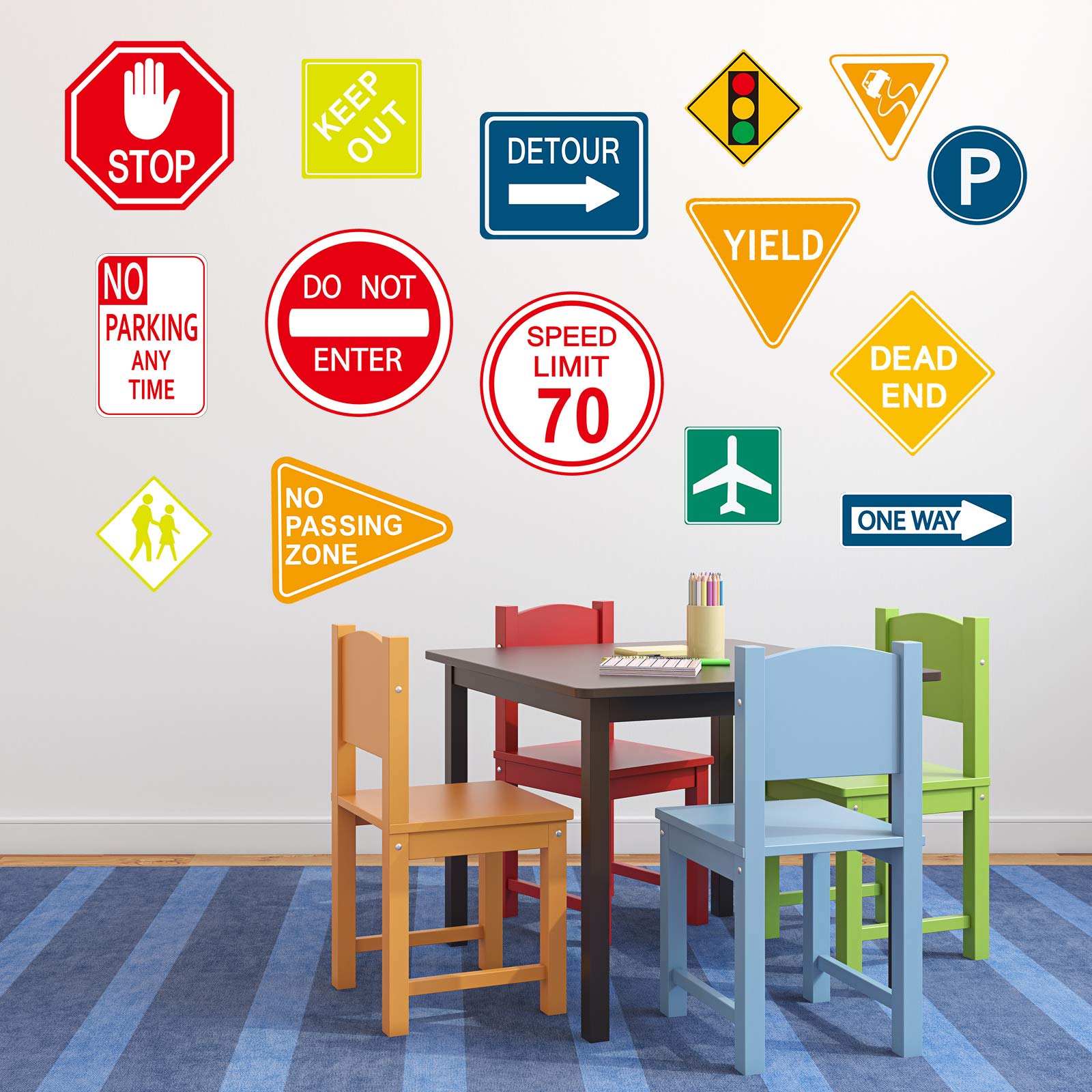 15 Pieces Road Signs Wall Decal Traffic Sign Stickers Street Signs Decals Stop Street Transportation Signs Vinyl Wall Decals For