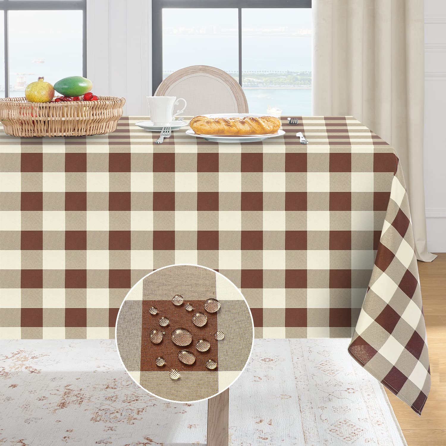 Softalker Fall Gingham Checkered Rectangle Tablecloth - Waterproof Buffalo Plaid Table Cloth Stain Resistant Washable Polyester