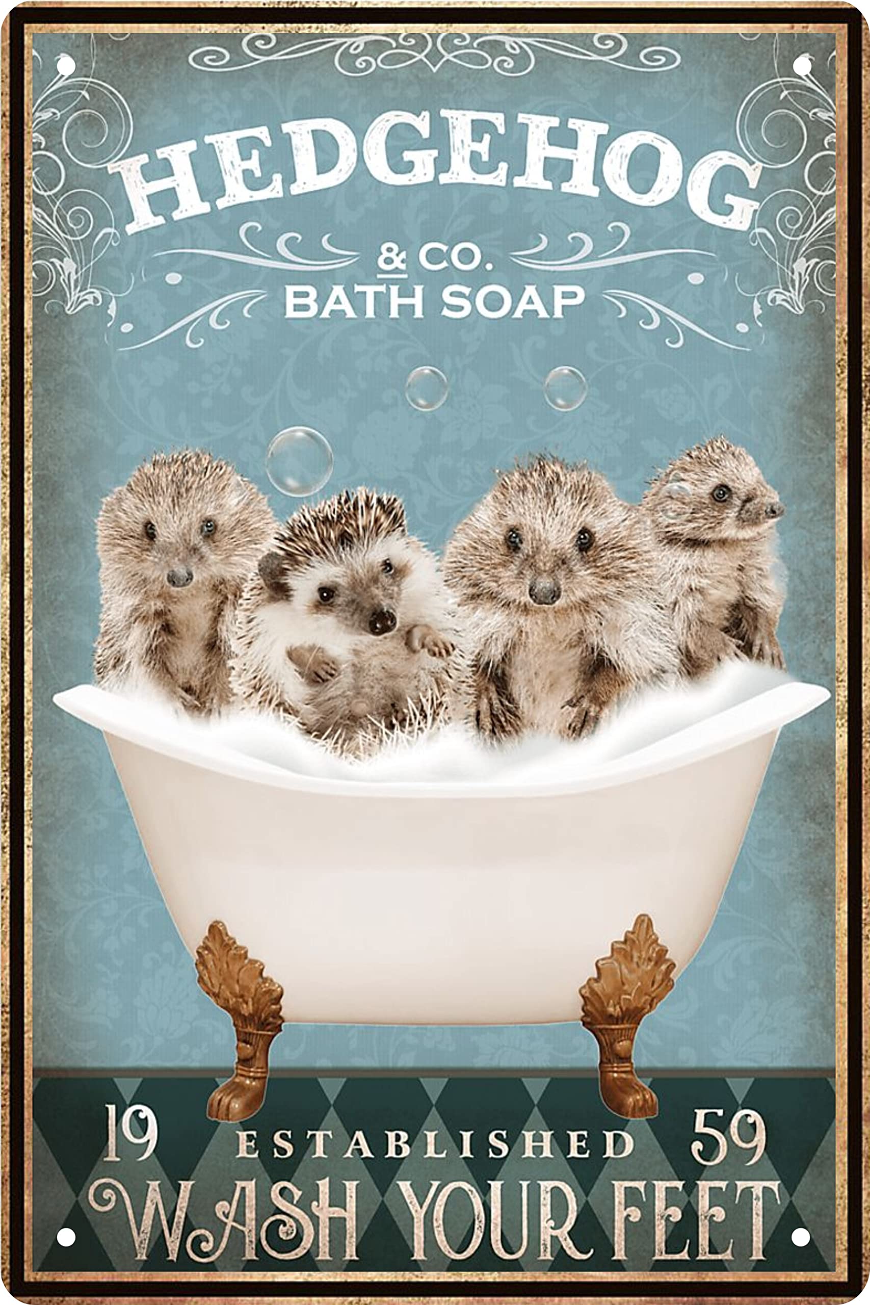 Funny Hedgehog Decor Vintage Bathroom And Bathtub Metal Tin Sign Decor Hedgehog Pet Lovers Gift Farm Home Bar Bathroom Man Cave