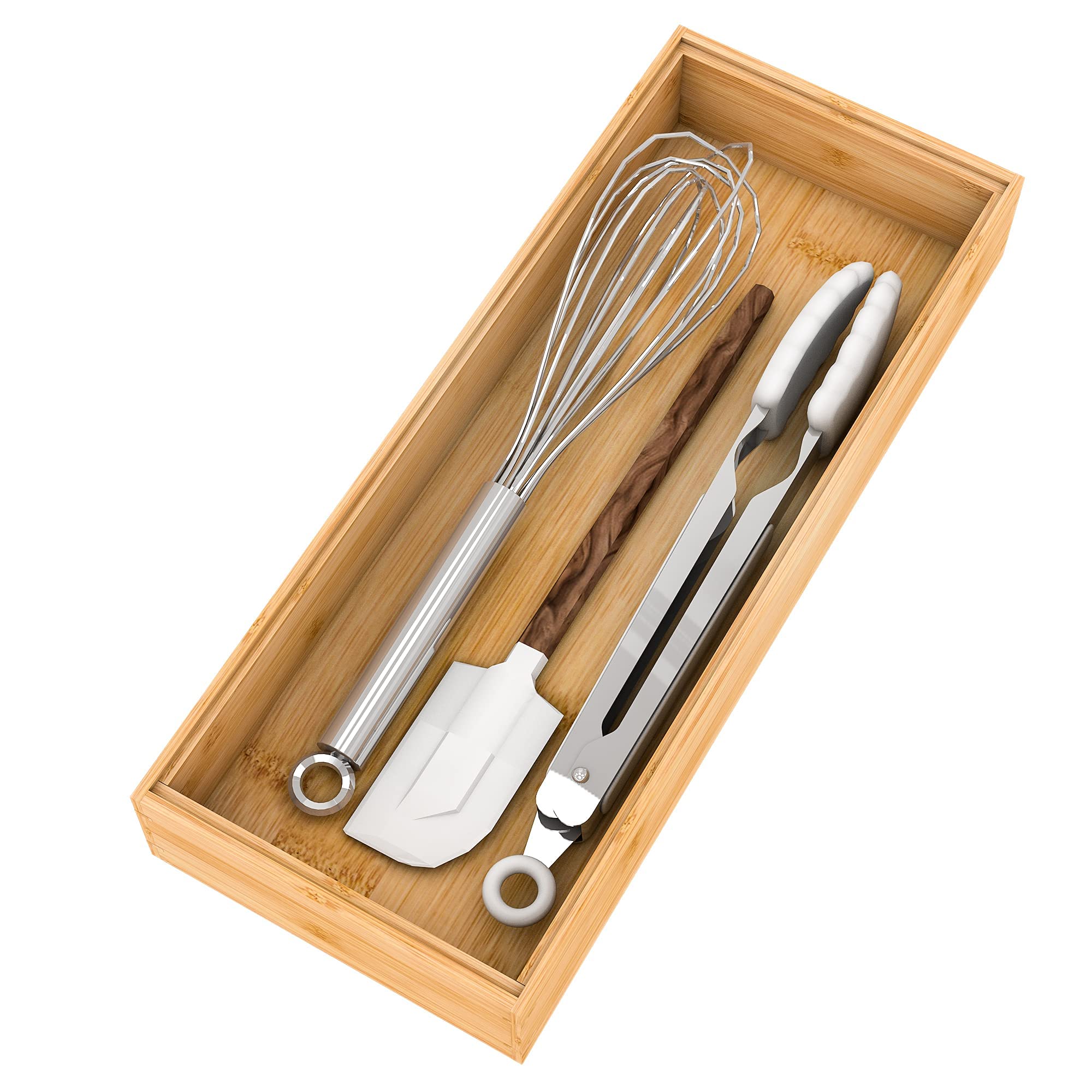 Utensil Organizer Silverware Drawer Organizer-Stackable Bamboo Flatware Caddy Cutlery Holder, Wooden Storage Boxes Tray for Bedr
