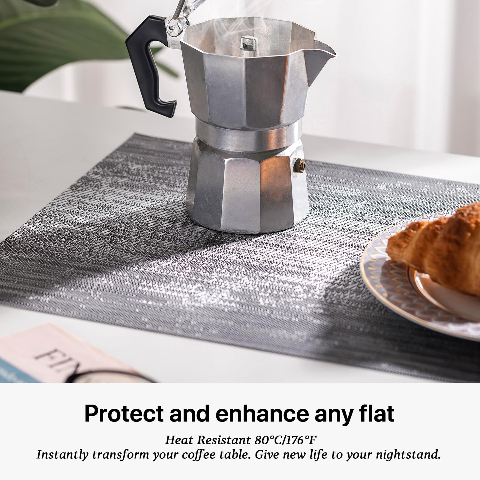 Lexmore Pvc Woven Placemats 4 Pcs Wipeable Indoor/Outdoor Table Mats Washable Vinyl Place Mat For Dining Table, Set Of 4-Gray