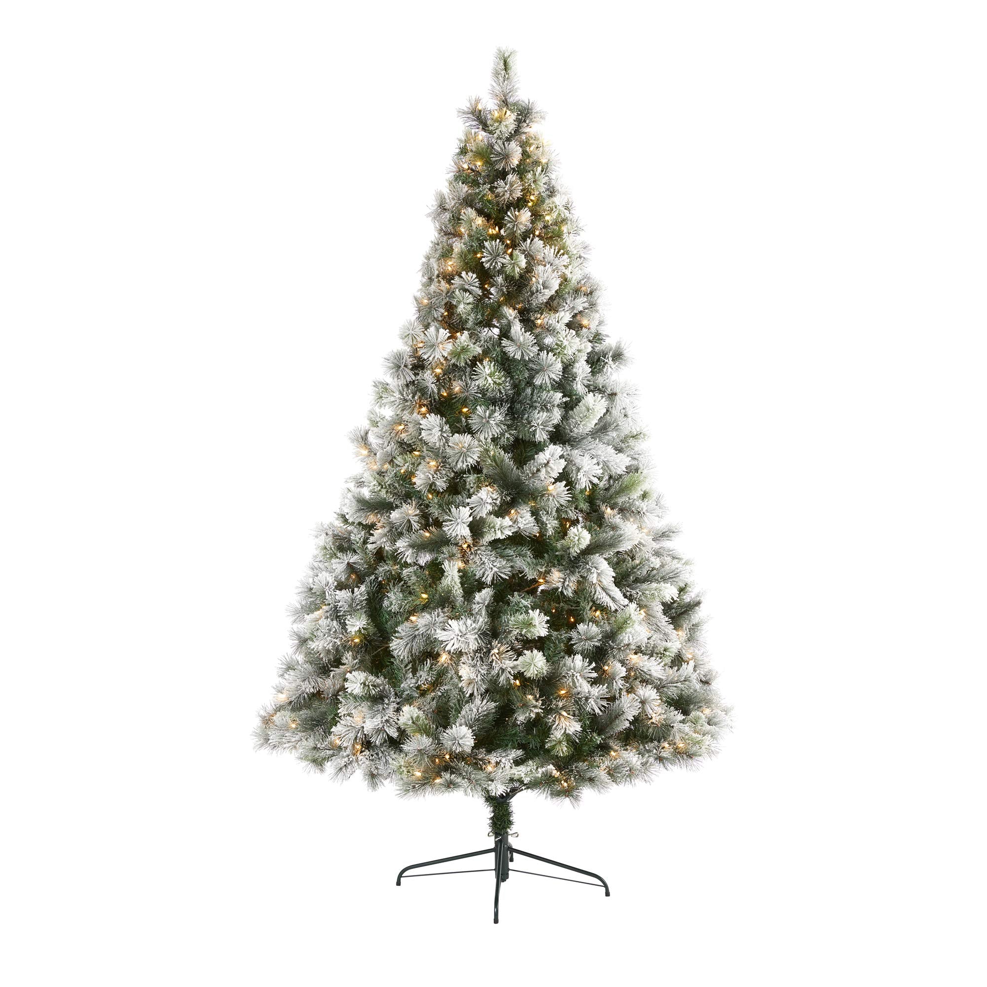 Nearly Natural 8ft. Flocked Oregon Pine Artificial Christmas Tree with 500 Clear Lights and 1172 Bendable Branches