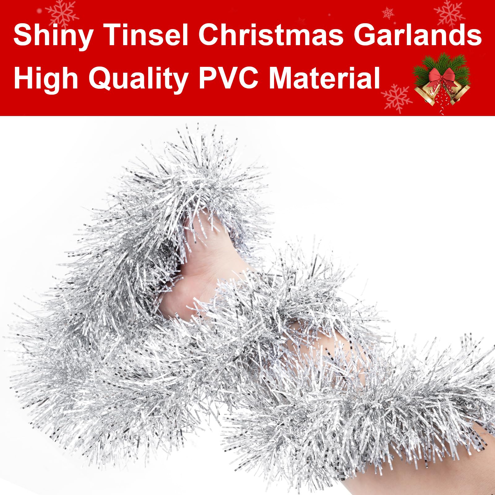 33Ft Christmas Garland Silver,Christmas Tinsel Garland Christmas Metallic Twist Garland Ceiling Hanging Christmas Garland For In