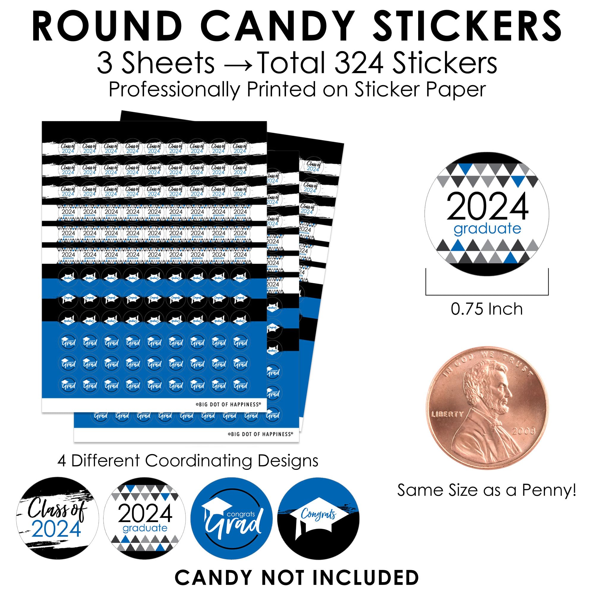Big Dot Of Happiness Blue Grad - Best Is Yet To Come - 2024 Royal Blue Graduation Party Small Round Candy Stickers - Party Favor