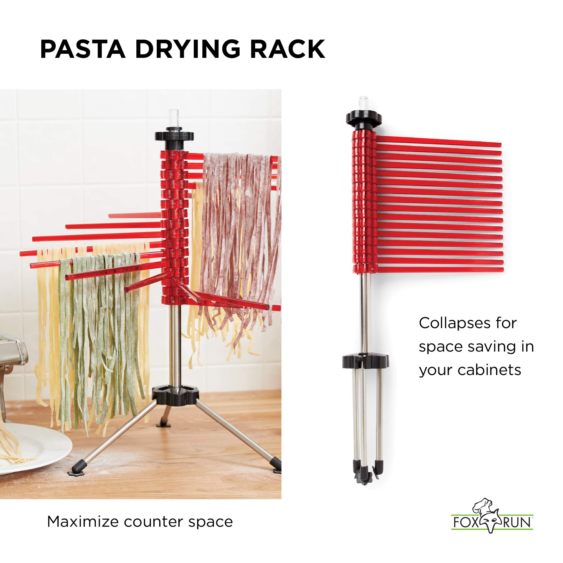 Fox Run Collapsible Pasta Drying Rack, 185 Inches, Red