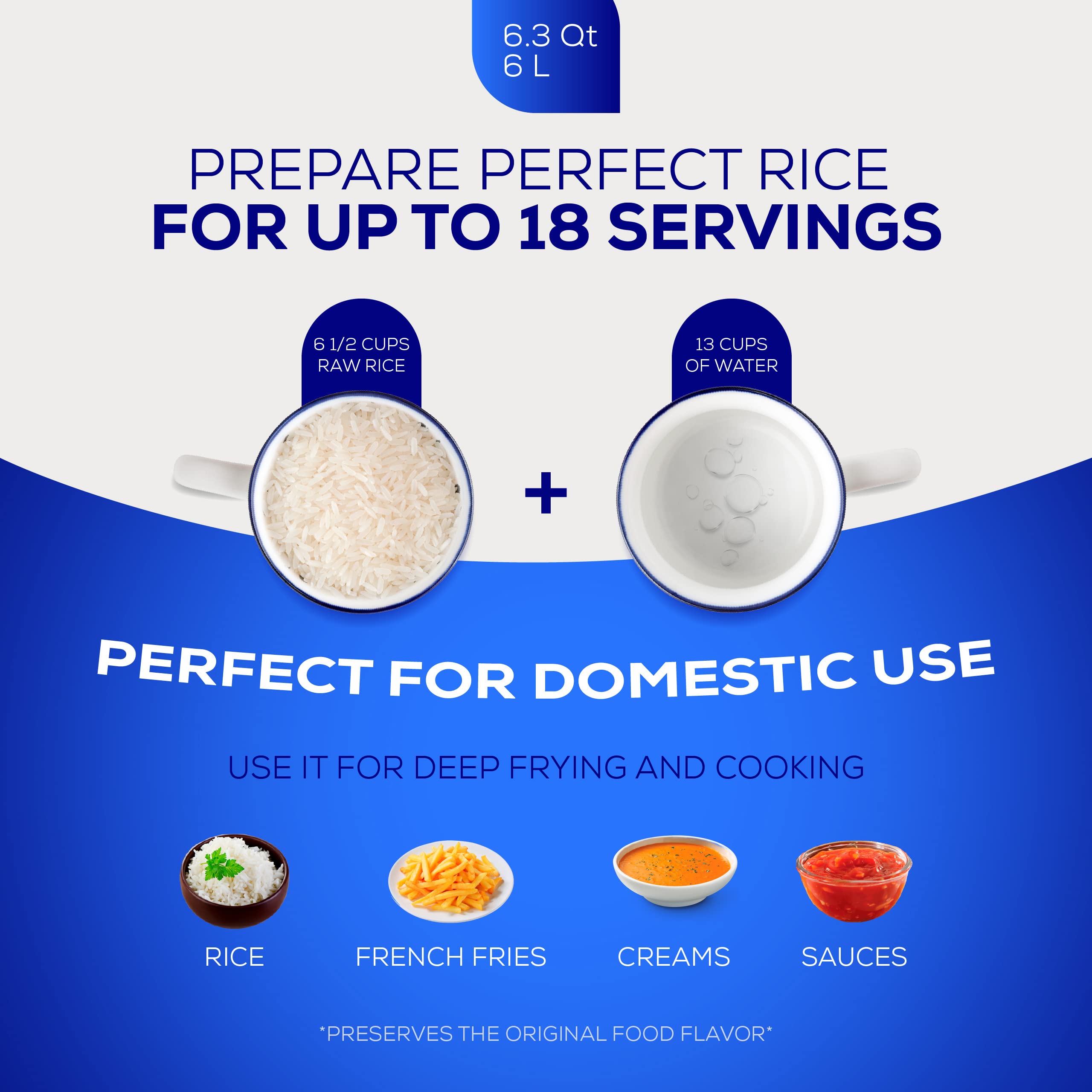 Universal 6.3Qt / 6L Cast Aluminum Caldero Rice Cooker 18 Cups - Even Heat Distribution Deep Fryer for Fast Cooking and Easy Cleaning  Ergonomic Handles Large Soup Pot  for French Fries  Stews