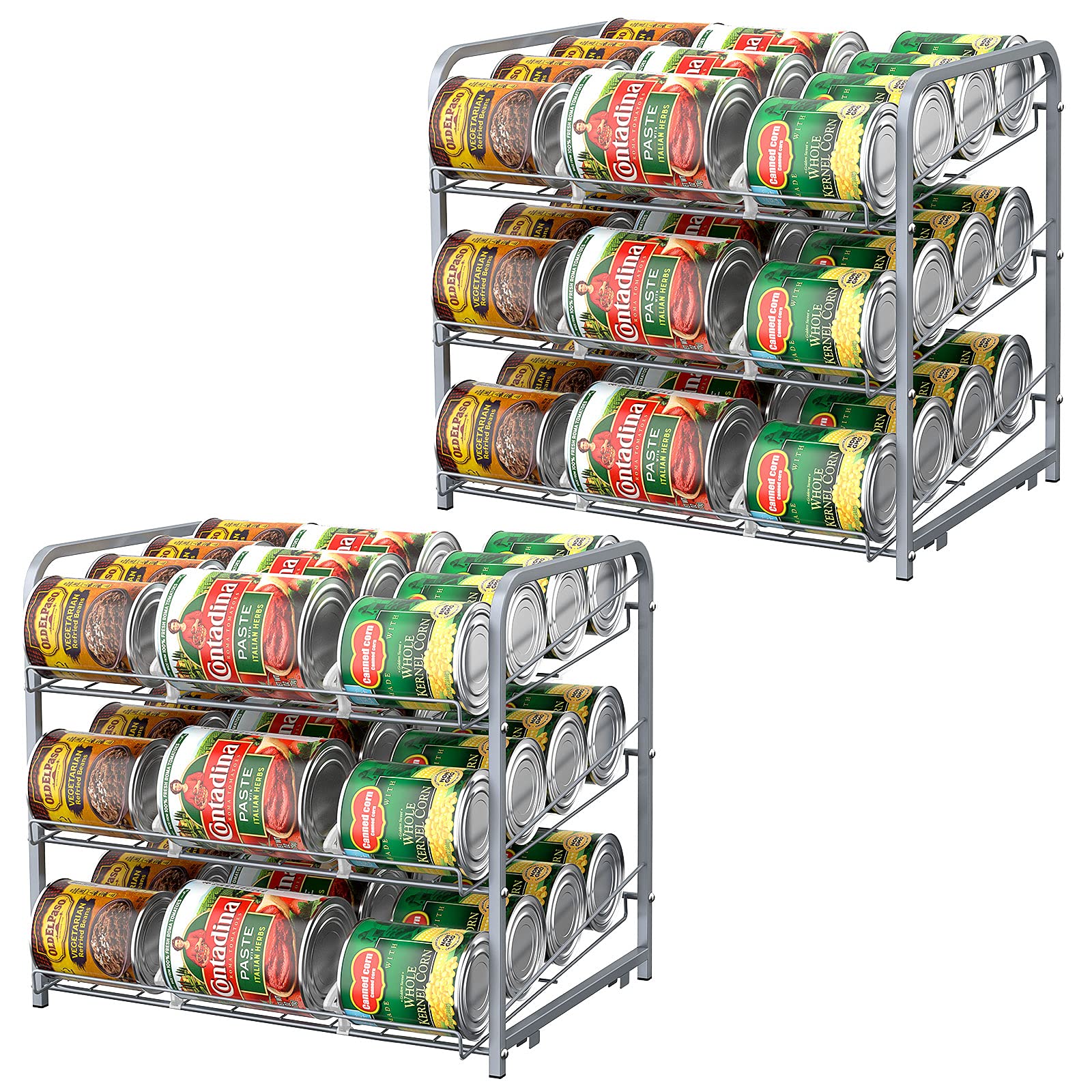 BTY Can Organizer for Pantry Stackable 2 Pack, Can Storage Organizer Rack Stacking Can Dispensers Small Space Holds up to 36 Can