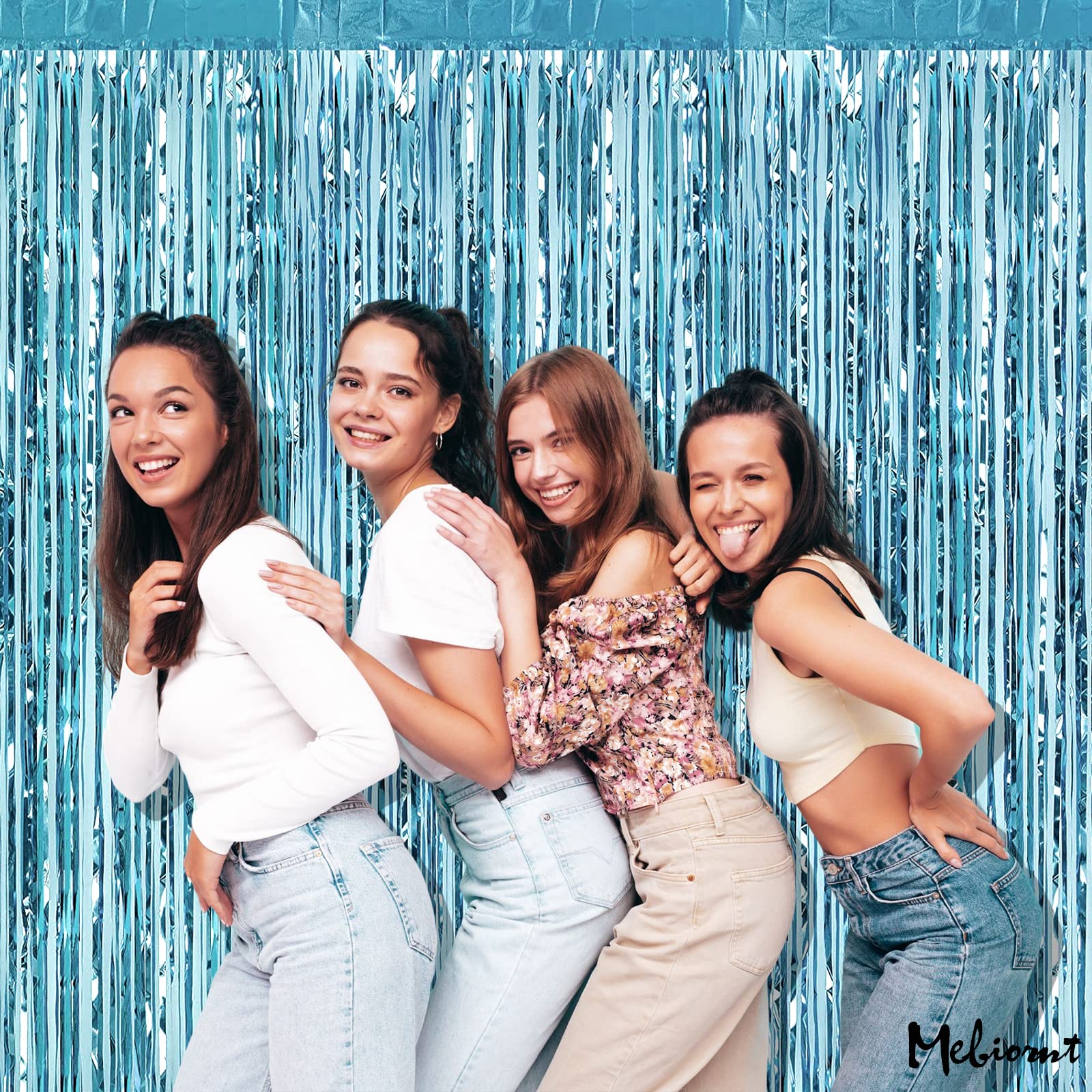 4 Pack Light Blue Fringe Curtain Backdrop  3.2Ft x 9.8Ft Metallic Tinsel Foil Fringe Streamers Curtains Background for Photo Booth Birthday Wedding Baby Shower Party Thanksgiving Christmas Decorations