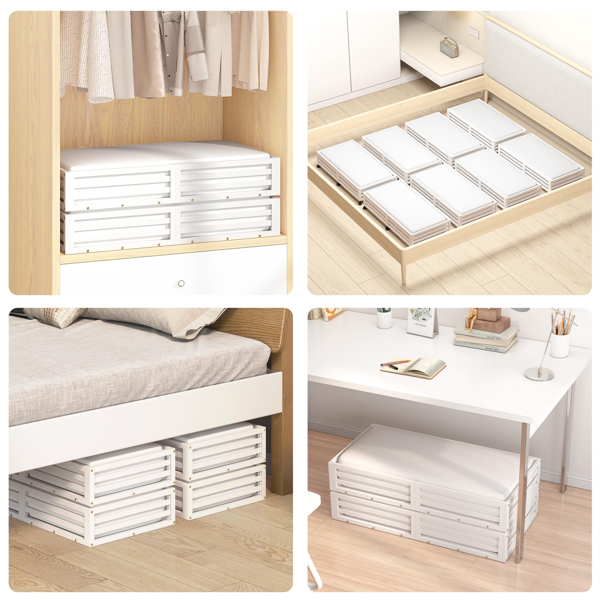 WISUCART Bamboo Under Bed Storage Containers- Underbed Organizer with Wheels with Large Capacity Dust Bag,Sturdy Wood Rolling Un