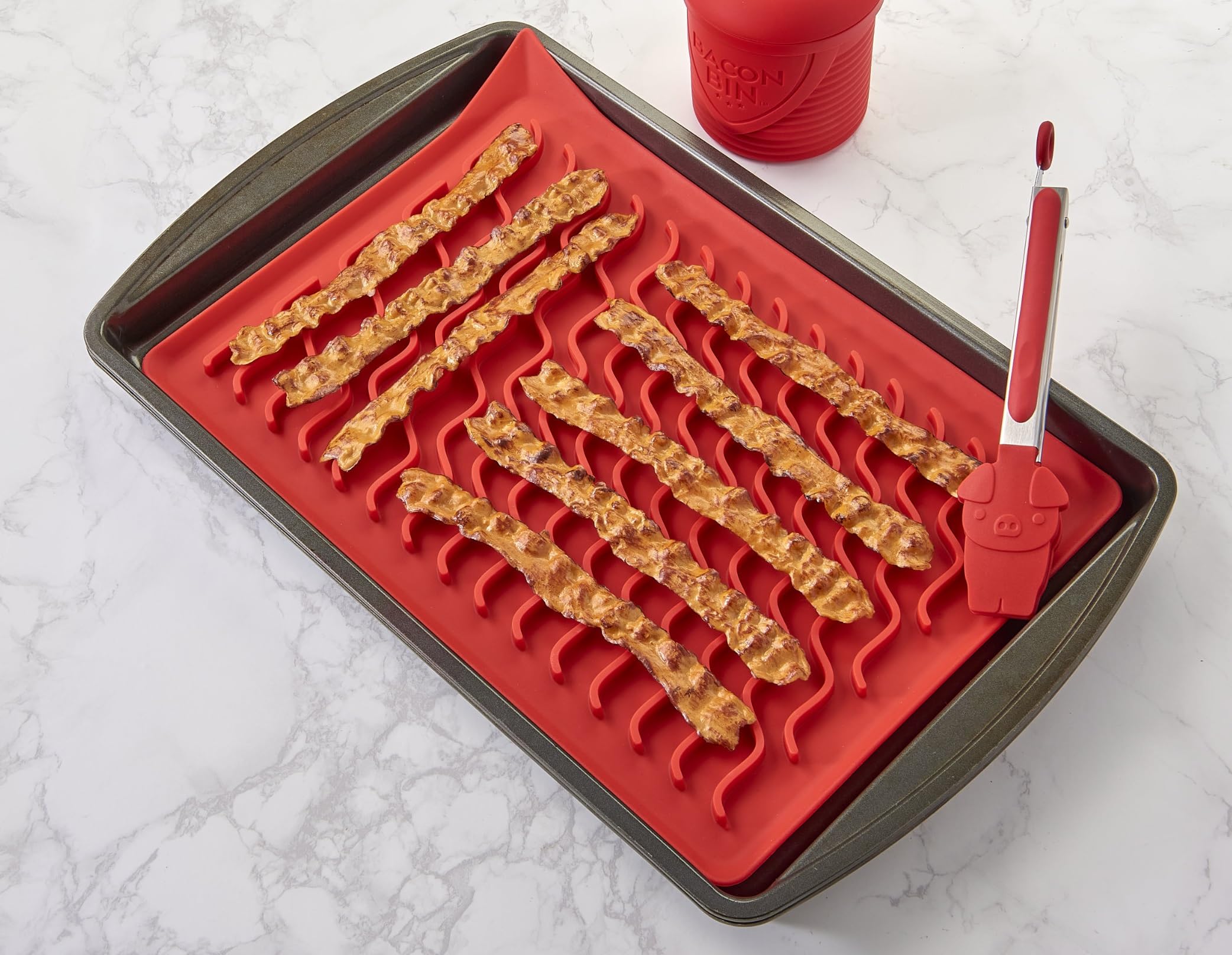 Talisman Designs Silicone Oven-Safe Bacon Mat | Family Friendly Kitchen Tools | 11X16 Inches | Red | Roasting Mat For Meat And P