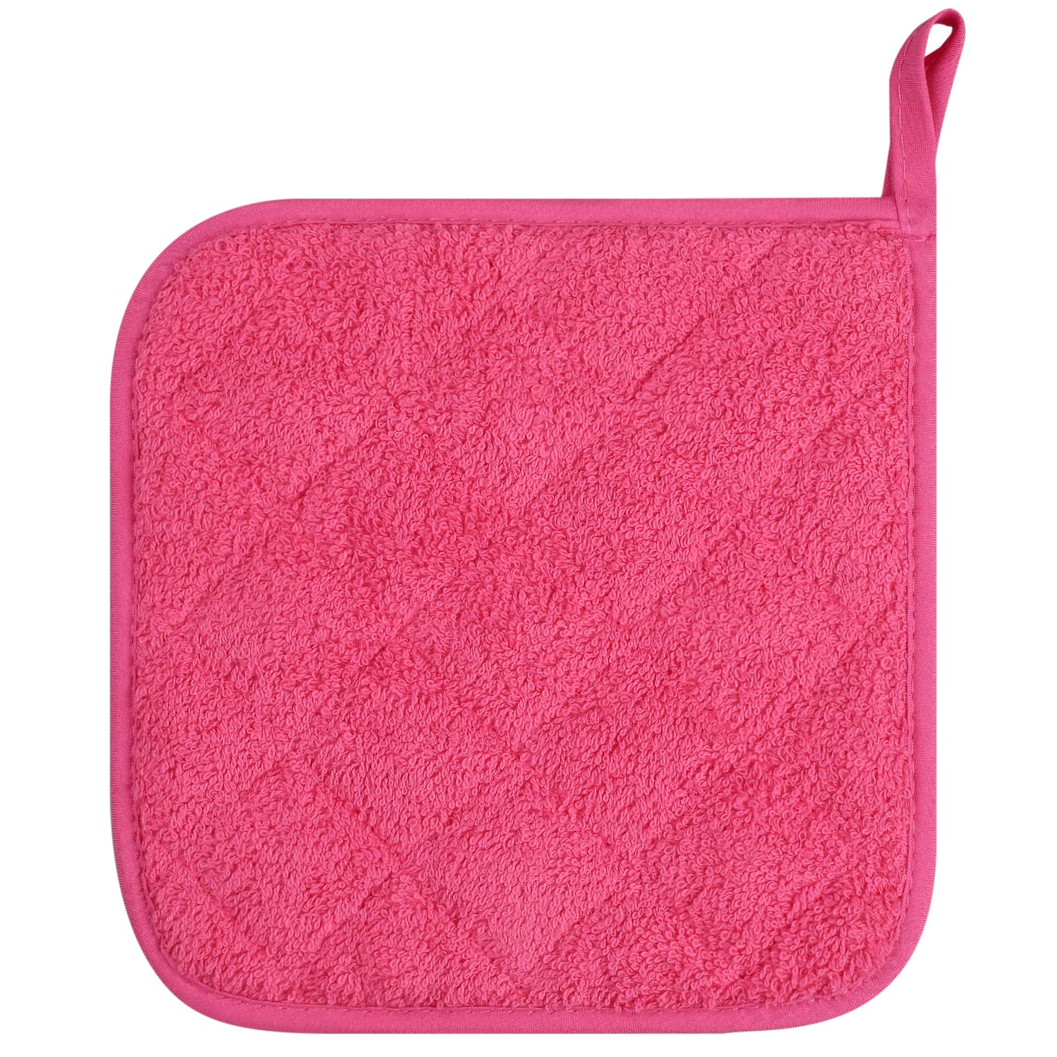 100% Cotton Kitchen Everyday Basic Terry Pot Holder Heat Resistant Coaster Potholder for Cooking and Baking Set of 5 (Dark Pink  Potholder)