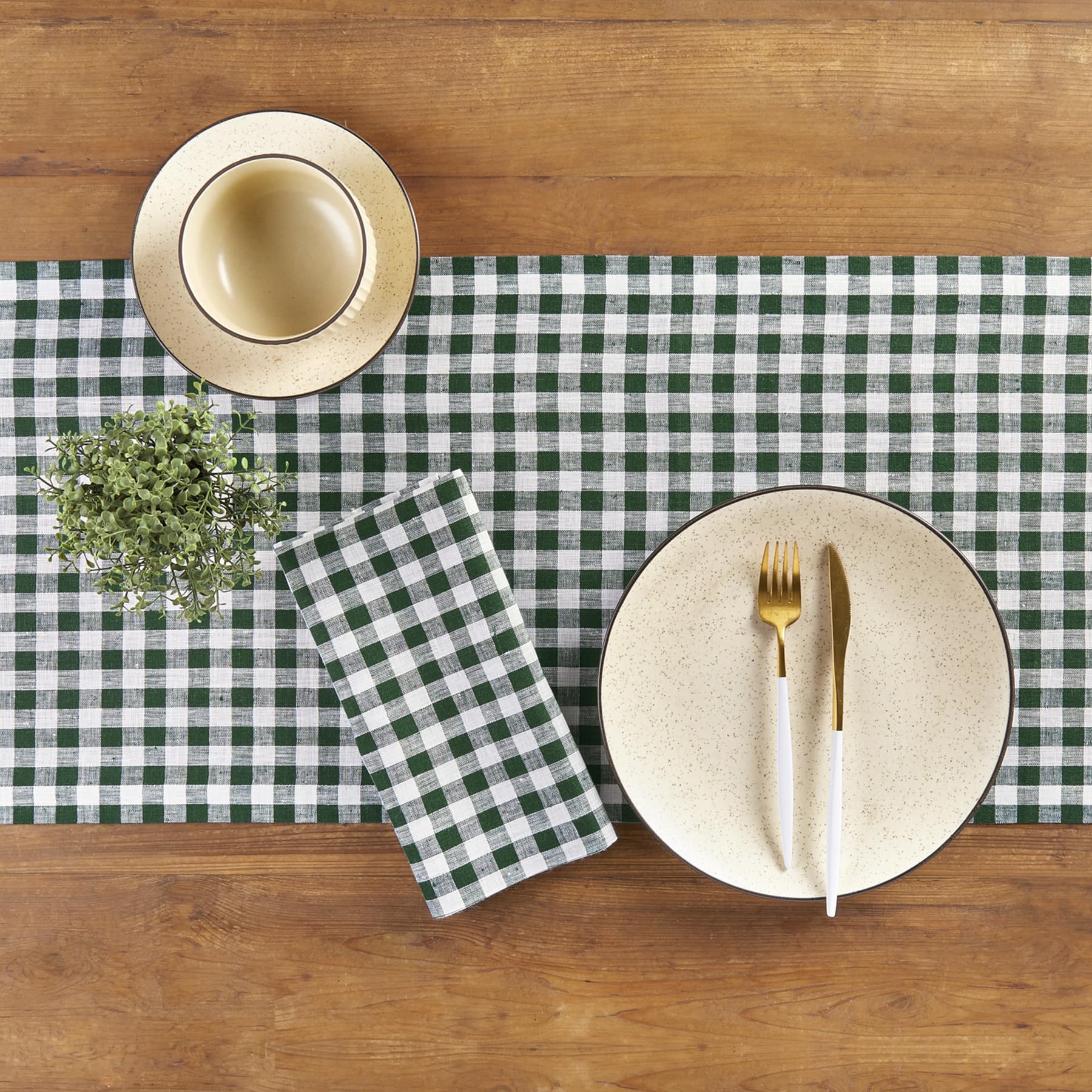 Solino Home Check Linen Dinner Napkins 20 X 20 Inch - 100% Pure Linen Green Plaid Cloth Napkins Set Of 4 For St Patrick'S Day -