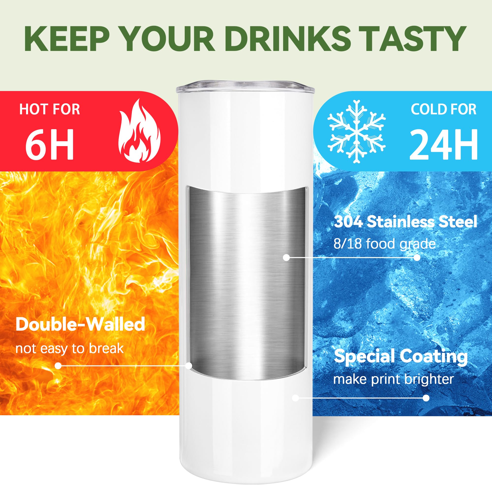 Joyclub Sublimation Tumblers 30 OZ Blank Tumblers for Sublimation Skinny Bulk Double Wall Insulated Cups with Individually Gift