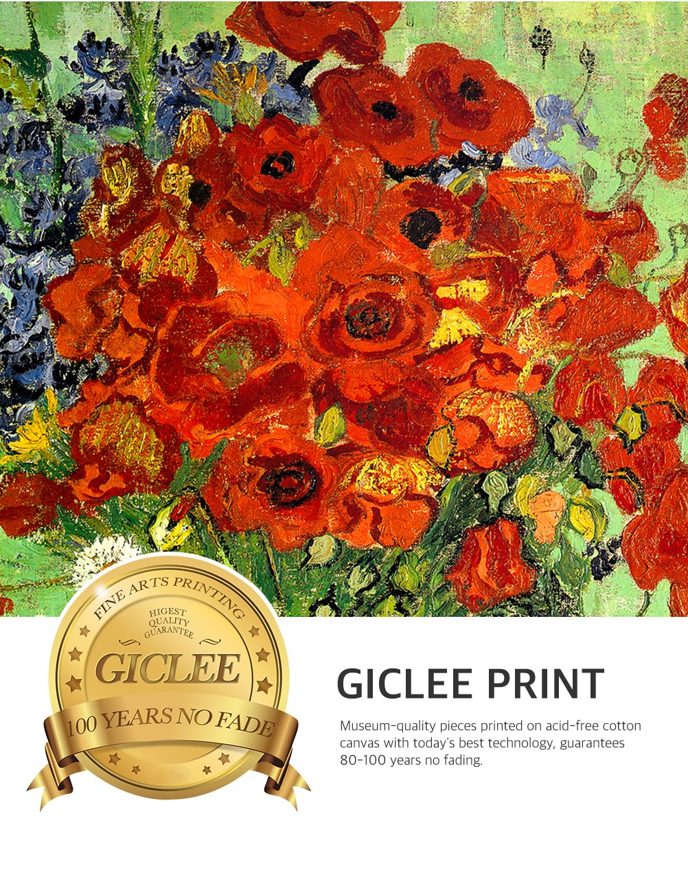 Decorarts - Red Poppies And Daisies, Vincent Van Gogh Art Reproduction. Giclee Prints Match With Golden Framed For Wall Decor. P