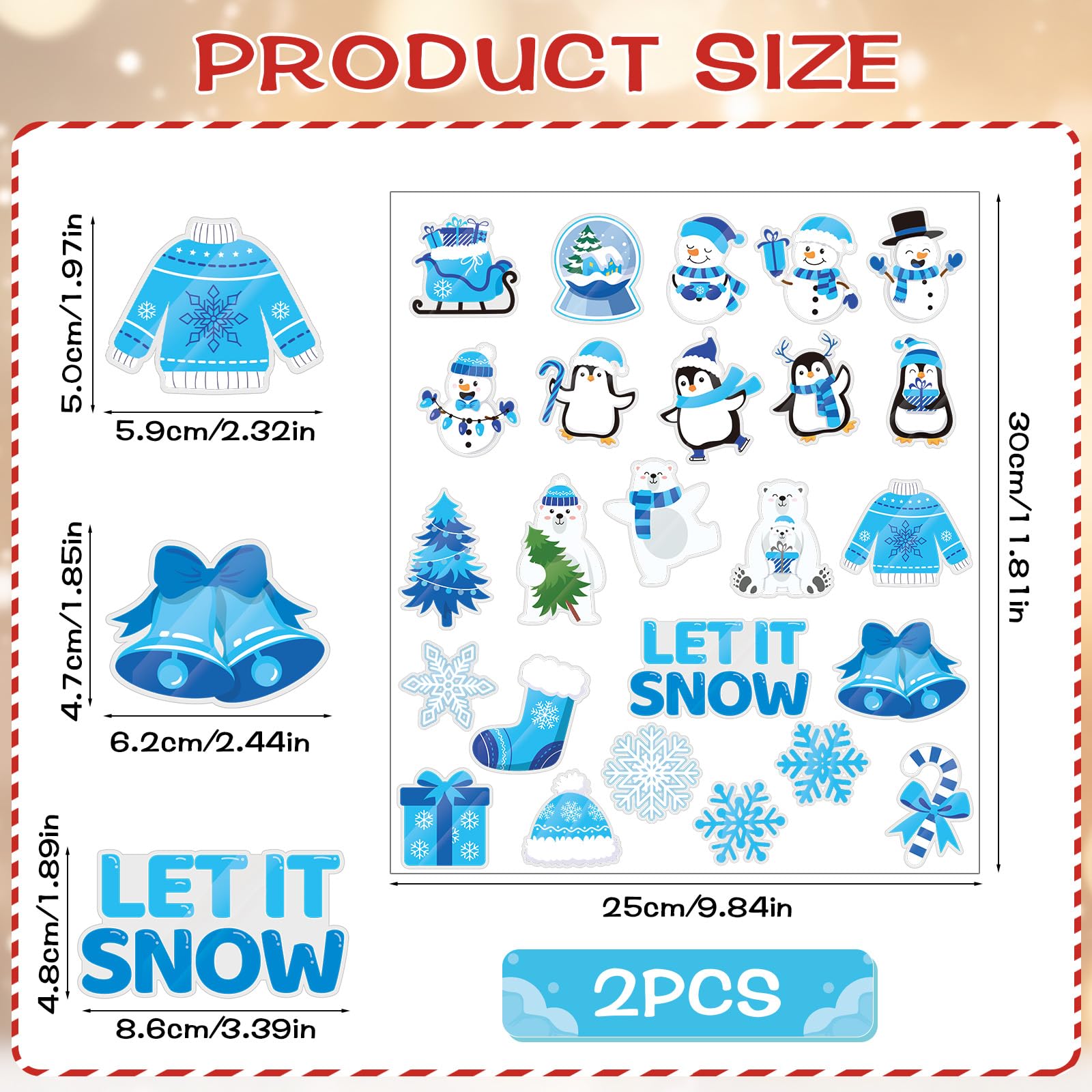 MARFOREVER 50 PCS Winter Gel Window Clings, Reusable Snowman Penguin Snowflake Thick Gel Clings Decals for Christmas Kids Gift T
