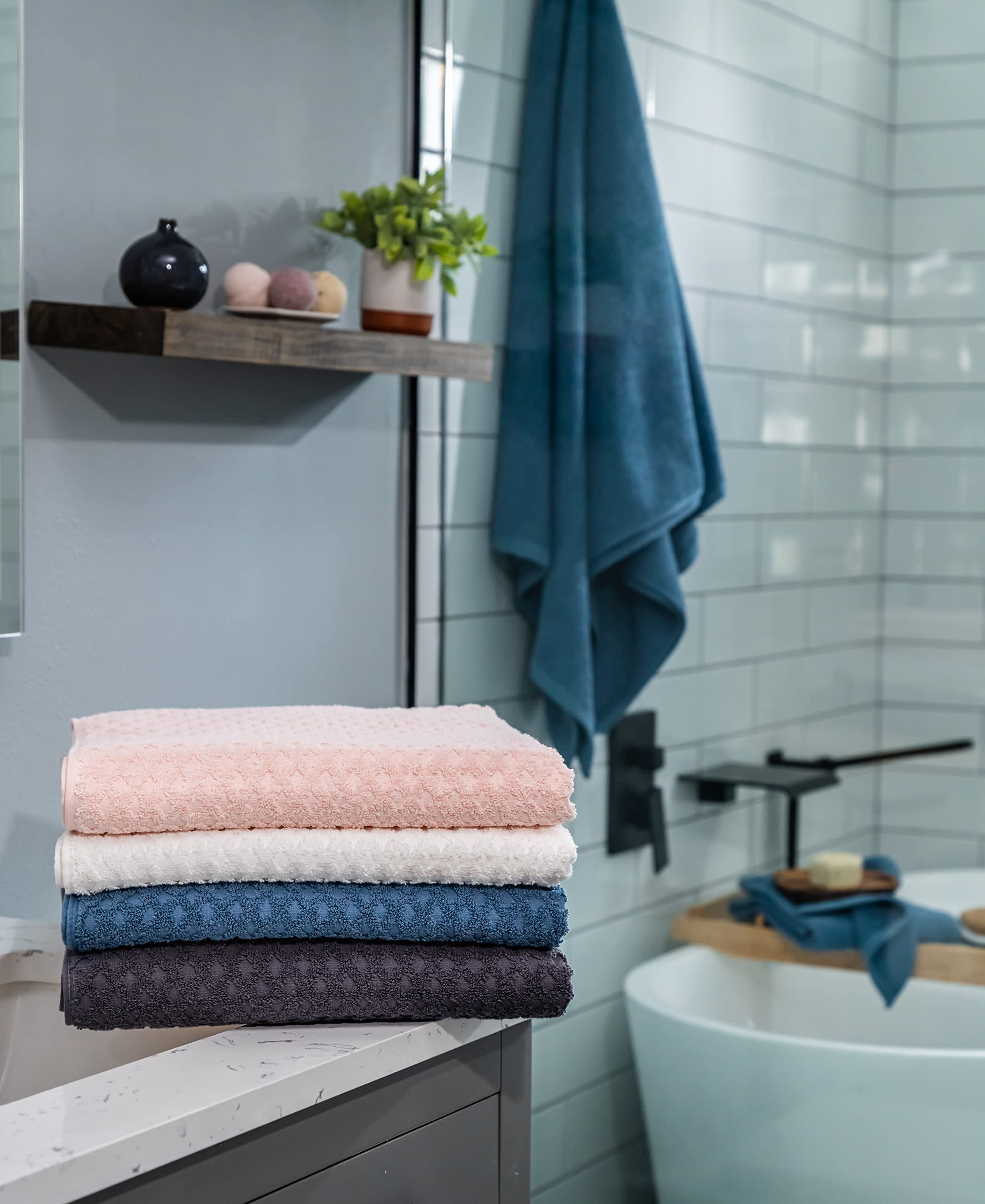 Simpli-Magic 79447 Diamond Bath Towels Set, 6 Piece Set, 2 Bath Towels, 2 Hand Towels, 2 Washcloths, Gray