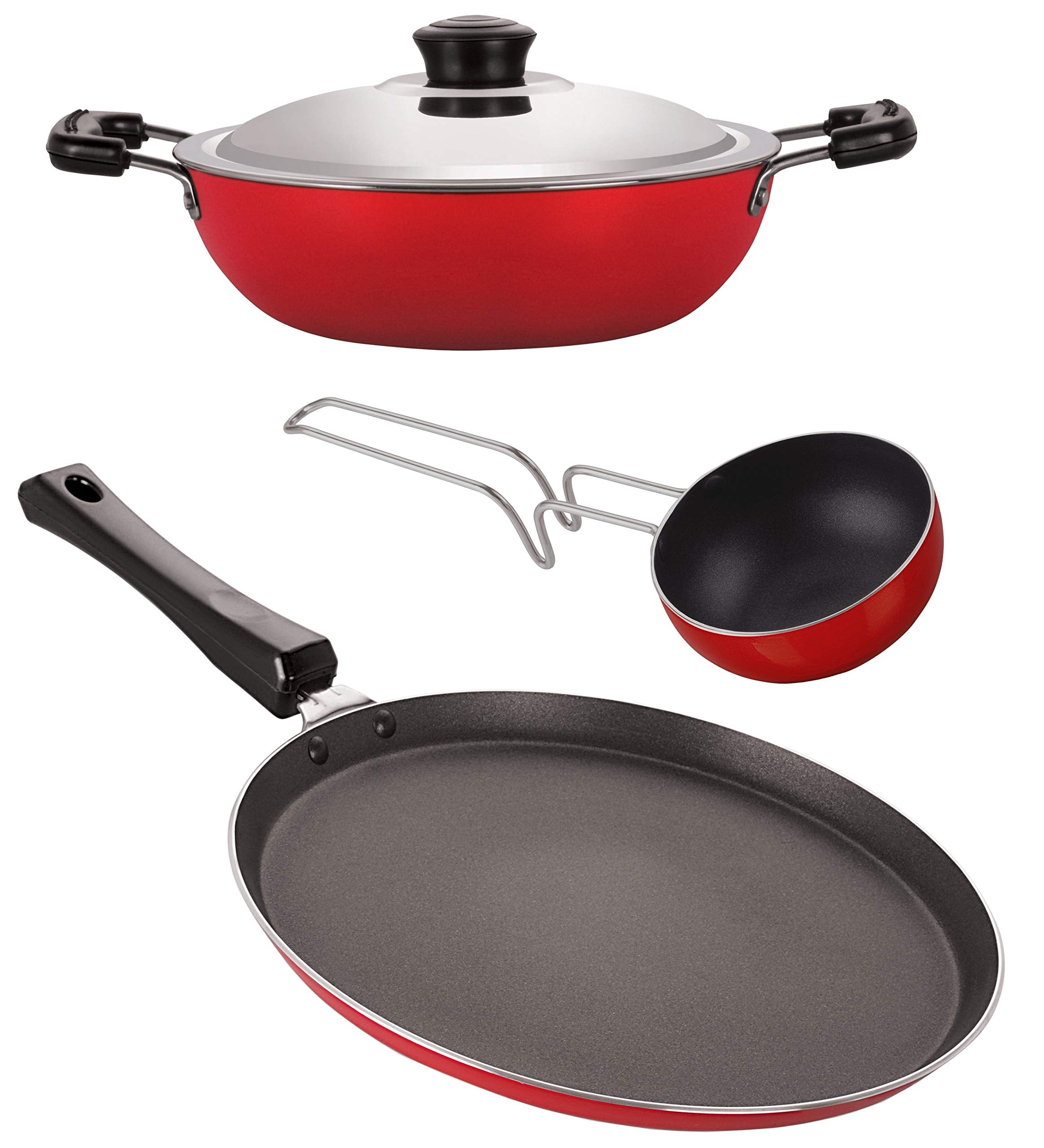 Nirlon NonStick Chemical Free NonInduction 3 Piece Cookware Combo Item Gift Set