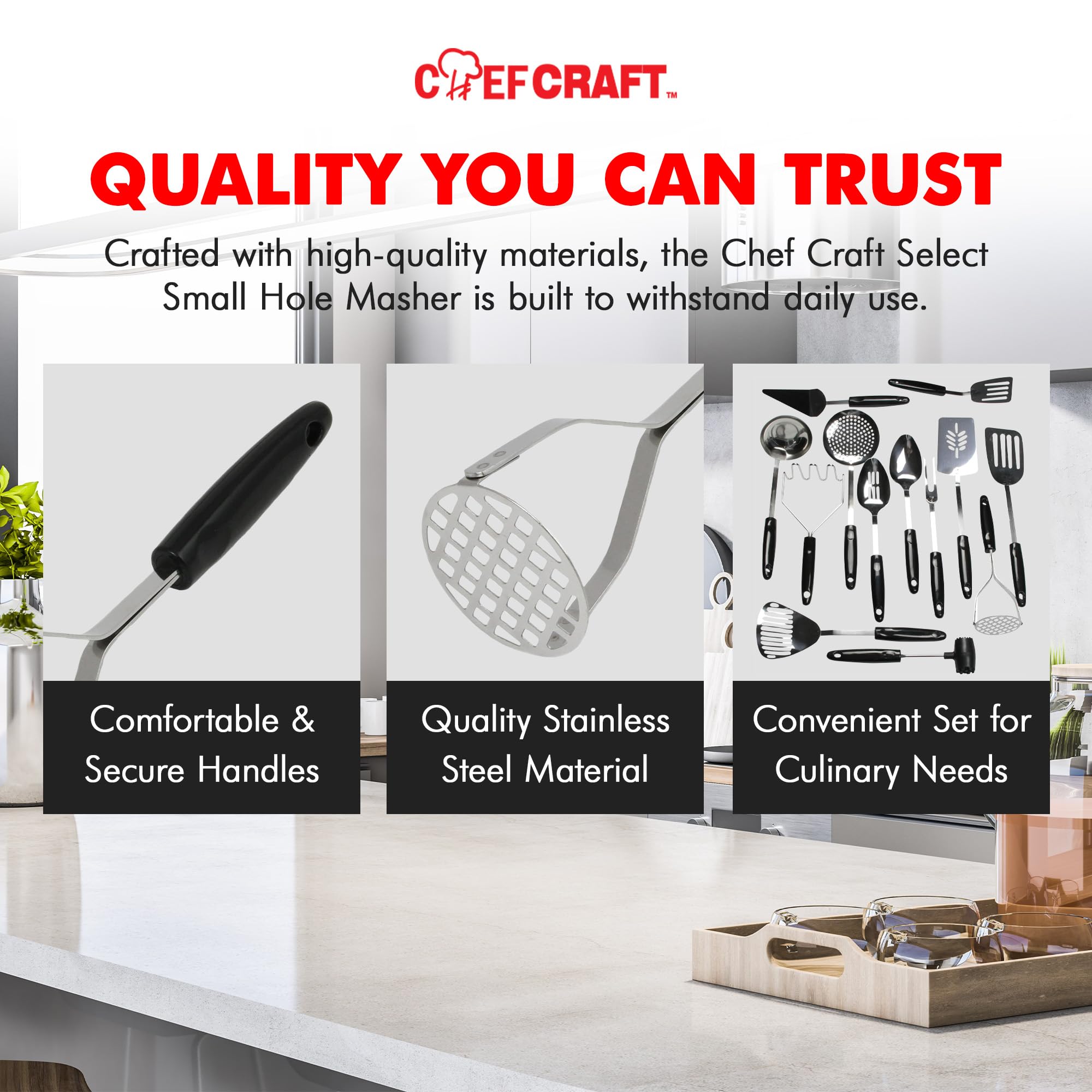 Chef Craft Select Sturdy Masher  10.25 inch  Stainless Steel/Black