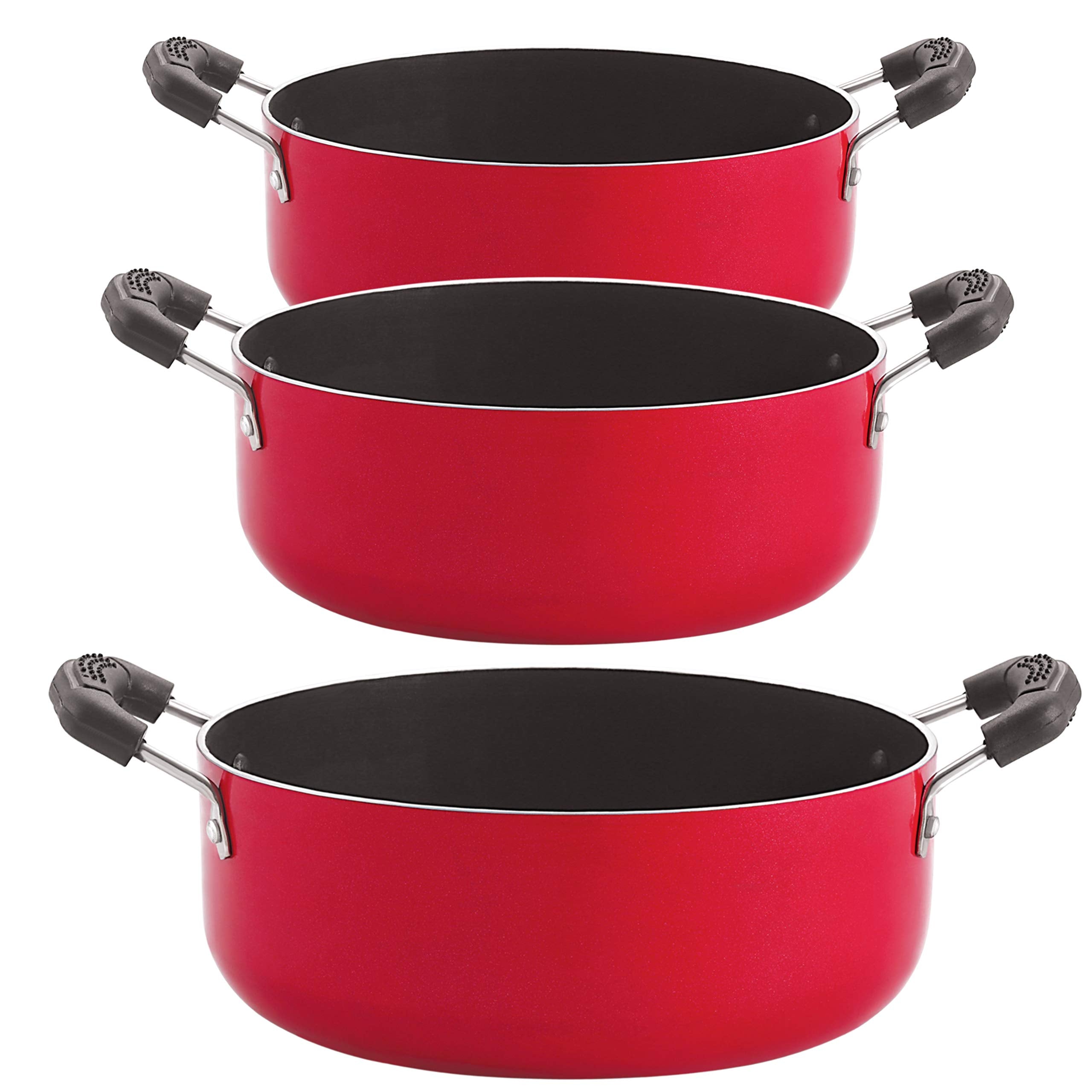 Nirlon Cs20_Cs22_Cs24 NonStick Aluminium Heat Resistance Gas Compatible Cookware Set With Bakelite Handle ( Red & Black)