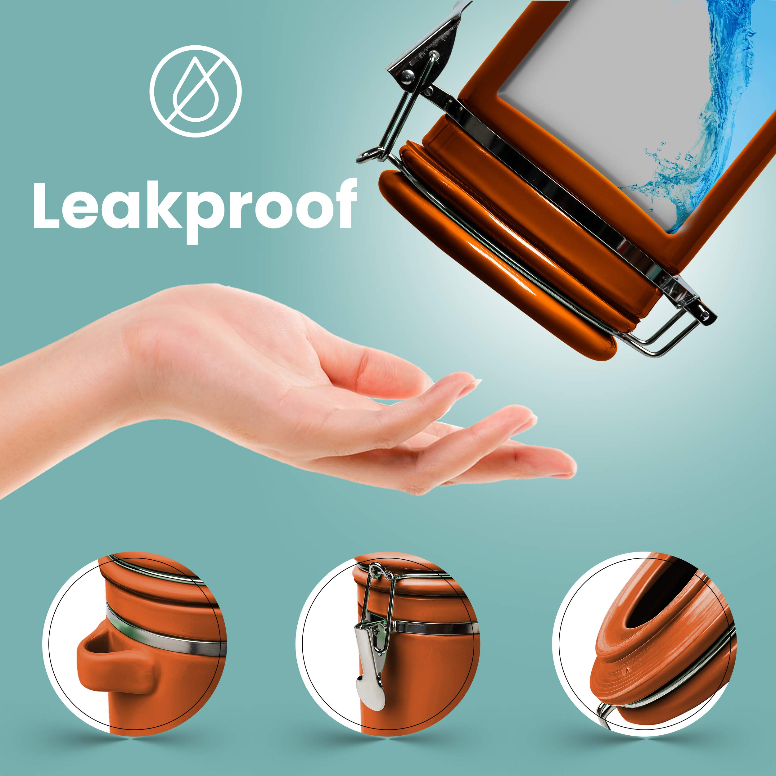 Home Intuition Ceramic Kitchen Canisters Set Of 4 With Wooden Spoon Set - Airtight Containers, Metal Latches For Utmost Freshnes