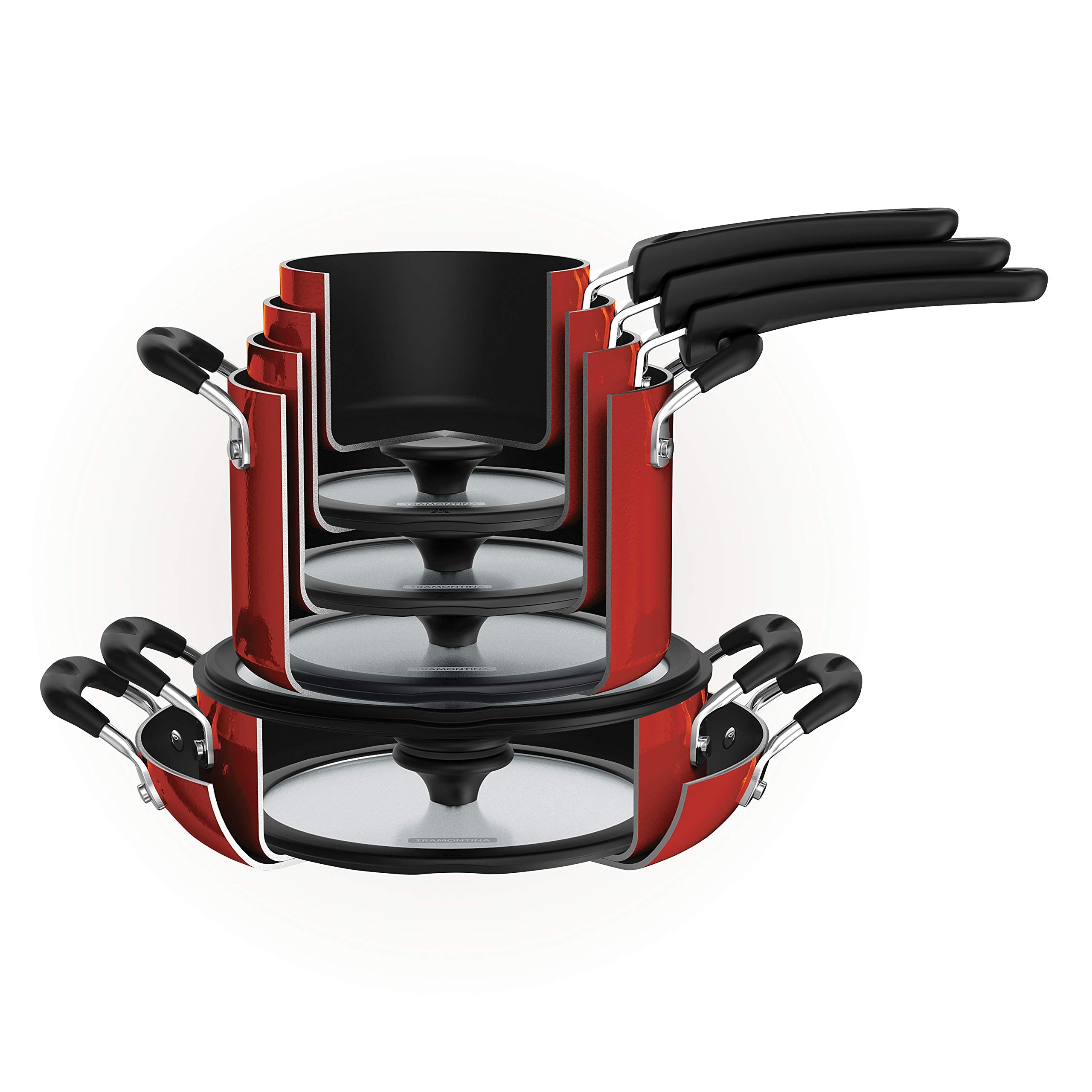 Tramontina Nesting 11 Pc Nonstick Cookware Set - Red - 80156/042DS